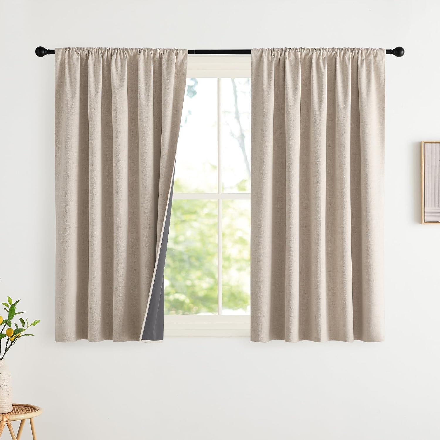 image:imageNICETOWN Natural Faux Linen 100 Blackout Curtains 2 Panels Set 52 x 72 Inch Rod Pocket Thermal Insulated Room Darkening Drapes for Bedroom Nursery Modern Farmhouse Decor Noise ReducingNatural