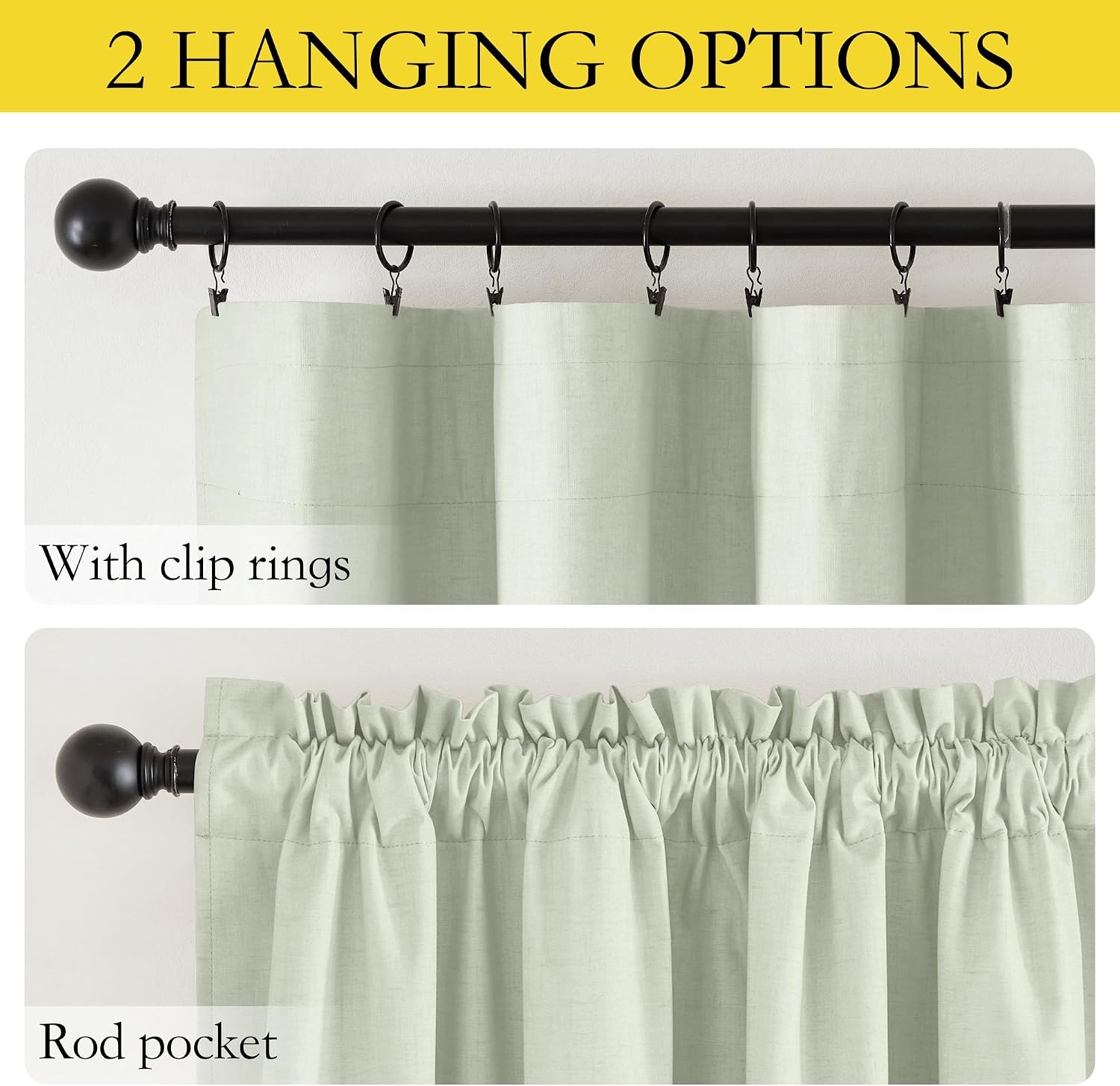 image:imageNICETOWN Natural Faux Linen 100 Blackout Curtains 2 Panels Set 52 x 72 Inch Rod Pocket Thermal Insulated Room Darkening Drapes for Bedroom Nursery Modern Farmhouse Decor Noise ReducingLight Green