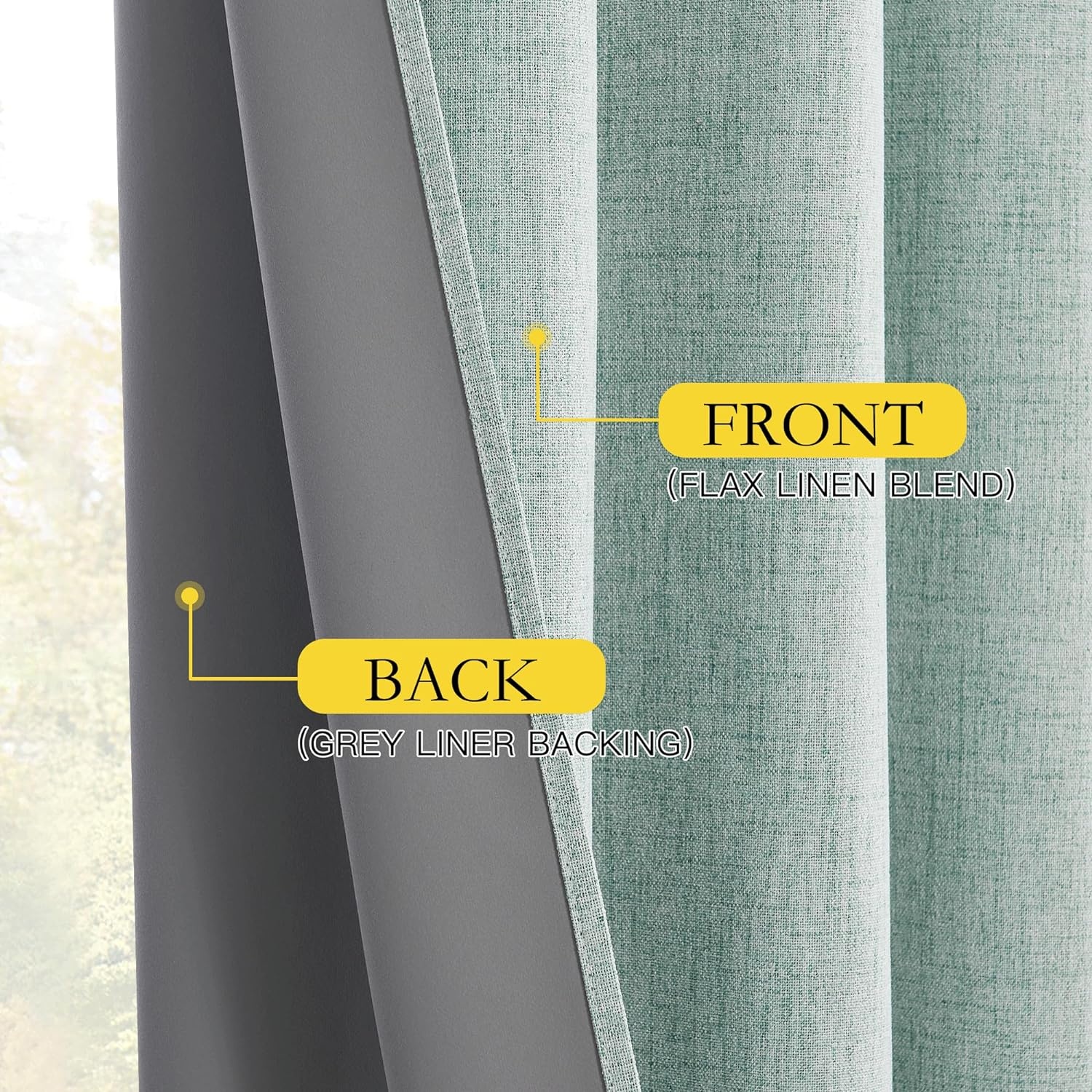 image:imageNICETOWN Natural Faux Linen 100 Blackout Curtains 2 Panels Set 52 x 72 Inch Rod Pocket Thermal Insulated Room Darkening Drapes for Bedroom Nursery Modern Farmhouse Decor Noise ReducingSeafoam Green