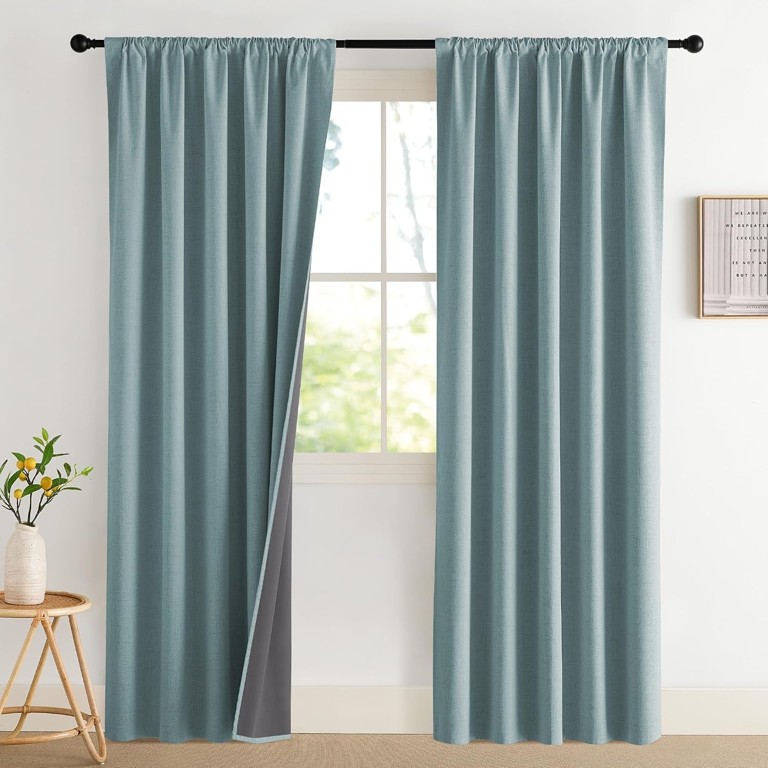 image:imageNICETOWN Natural Faux Linen 100 Blackout Curtains 2 Panels Set 52 x 72 Inch Rod Pocket Thermal Insulated Room Darkening Drapes for Bedroom Nursery Modern Farmhouse Decor Noise ReducingSkylark Blue