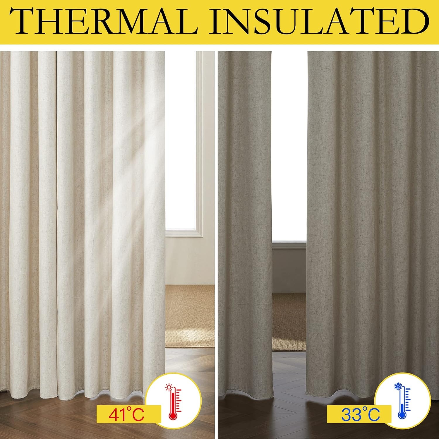 image:imageNICETOWN Natural Faux Linen 100 Blackout Curtains 2 Panels Set 52 x 72 Inch Rod Pocket Thermal Insulated Room Darkening Drapes for Bedroom Nursery Modern Farmhouse Decor Noise ReducingCream