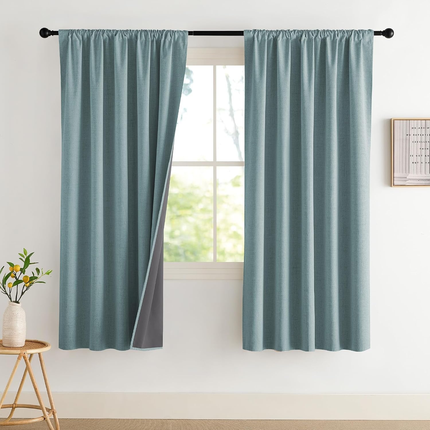 image:imageNICETOWN Natural Faux Linen 100 Blackout Curtains 2 Panels Set 52 x 72 Inch Rod Pocket Thermal Insulated Room Darkening Drapes for Bedroom Nursery Modern Farmhouse Decor Noise ReducingSkylark Blue