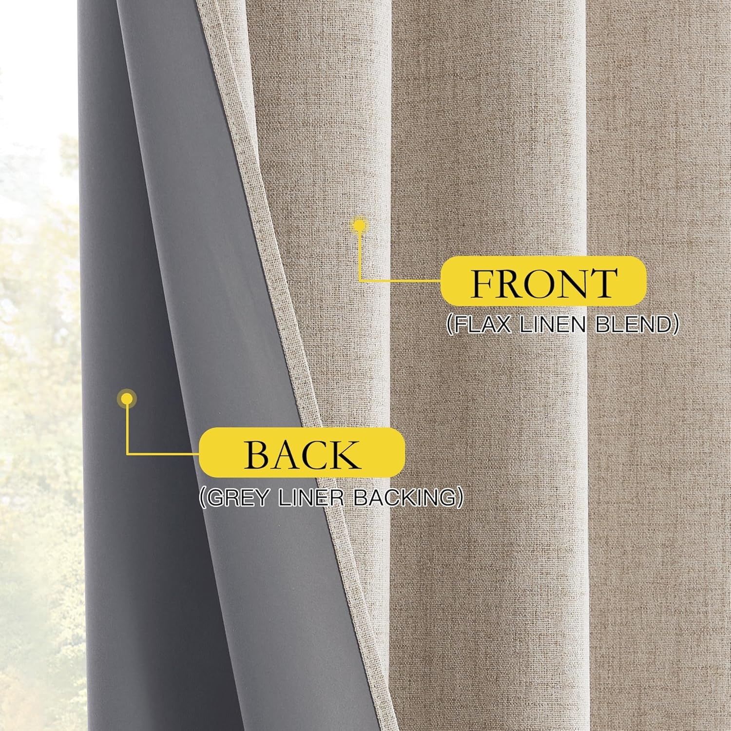 image:imageNICETOWN Natural Faux Linen 100 Blackout Curtains 2 Panels Set 52 x 72 Inch Rod Pocket Thermal Insulated Room Darkening Drapes for Bedroom Nursery Modern Farmhouse Decor Noise ReducingNatural