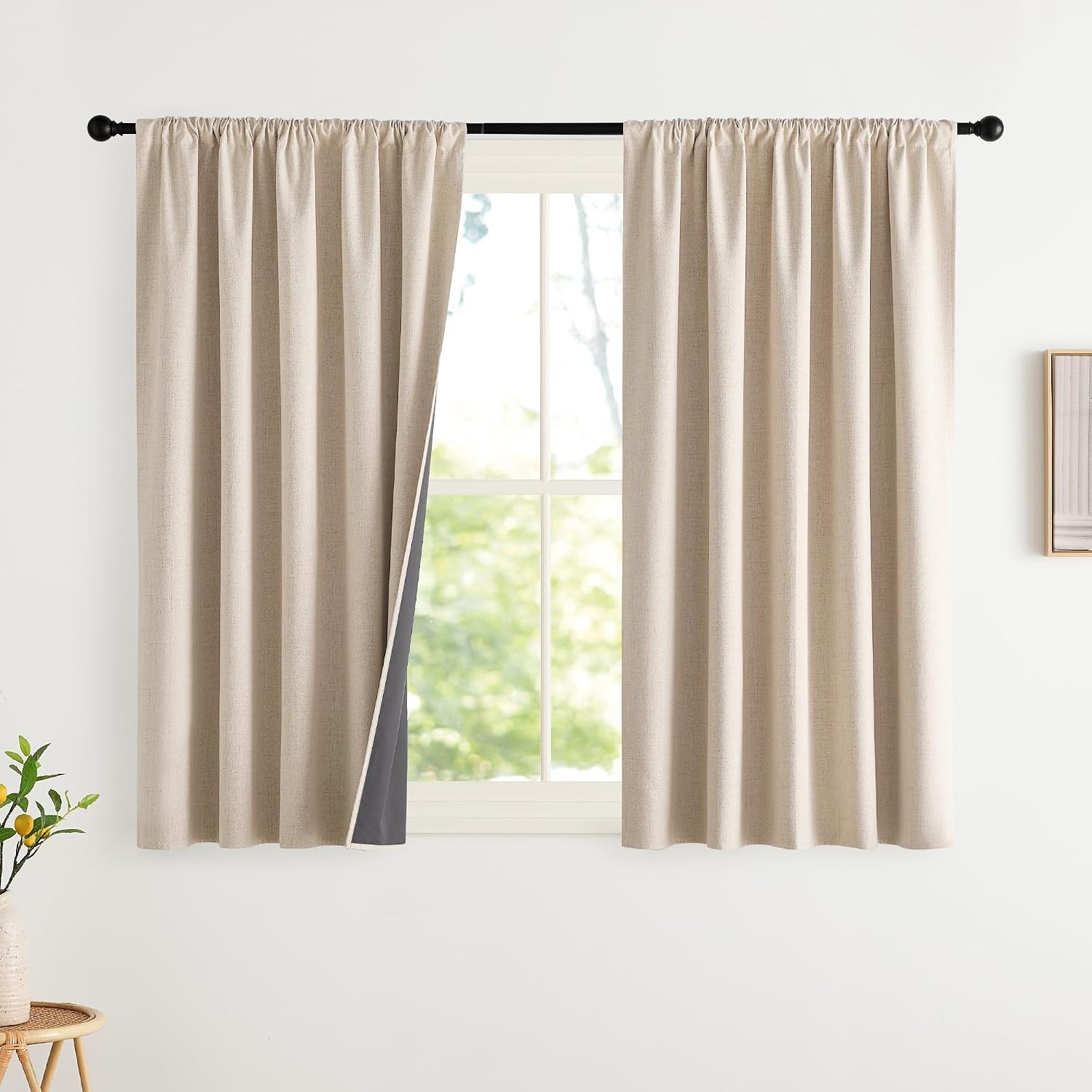 image:imageNICETOWN Natural Faux Linen 100 Blackout Curtains 2 Panels Set 52 x 72 Inch Rod Pocket Thermal Insulated Room Darkening Drapes for Bedroom Nursery Modern Farmhouse Decor Noise ReducingBeige
