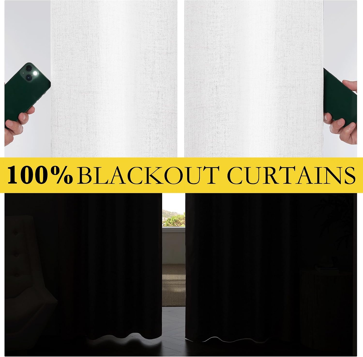 image:imageNICETOWN Natural Faux Linen 100 Blackout Curtains 2 Panels Set 52 x 72 Inch Rod Pocket Thermal Insulated Room Darkening Drapes for Bedroom Nursery Modern Farmhouse Decor Noise ReducingGreyish White