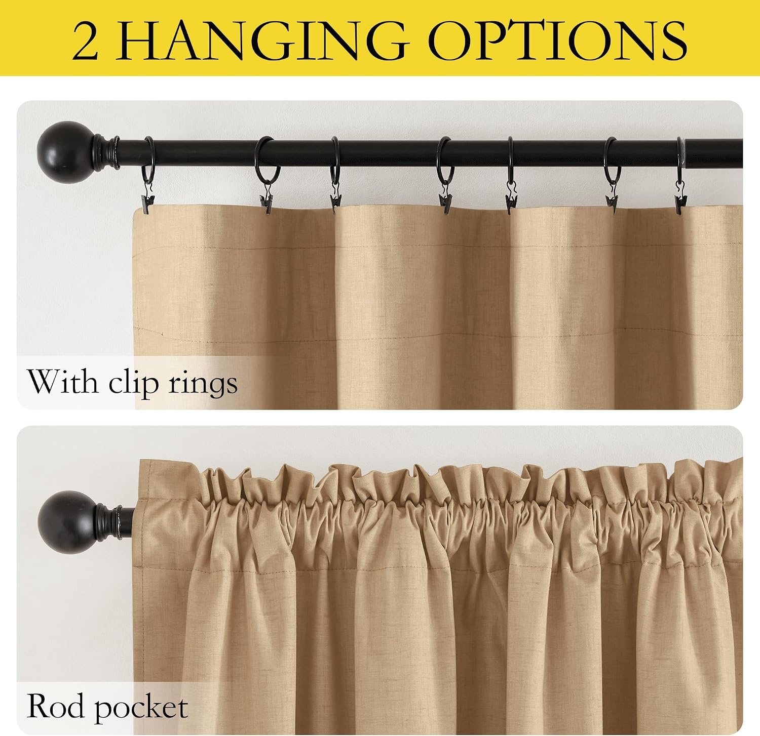 image:imageNICETOWN Natural Faux Linen 100 Blackout Curtains 2 Panels Set 52 x 72 Inch Rod Pocket Thermal Insulated Room Darkening Drapes for Bedroom Nursery Modern Farmhouse Decor Noise ReducingCamel