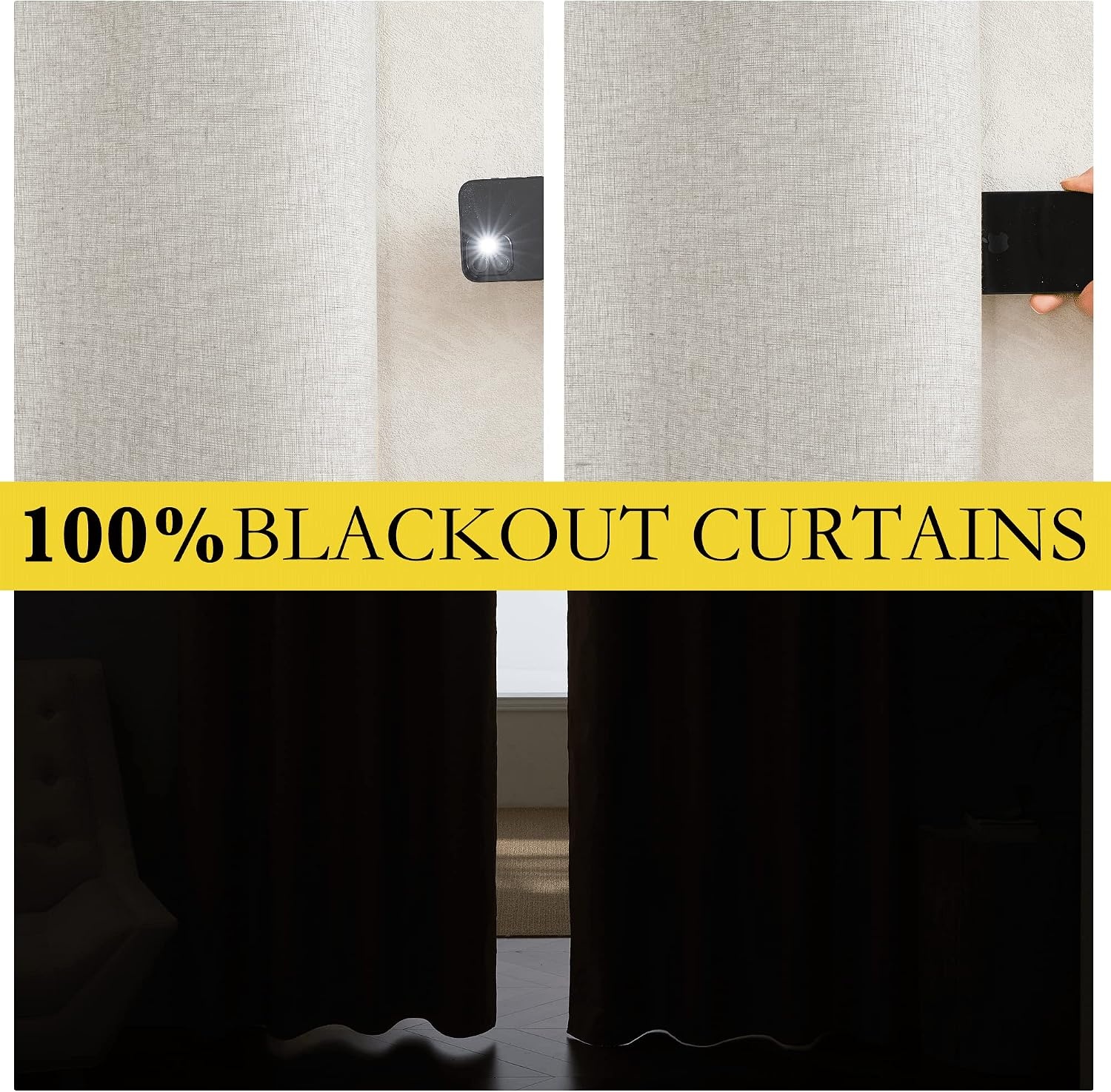 image:imageNICETOWN Natural Faux Linen 100 Blackout Curtains 2 Panels Set 52 x 72 Inch Rod Pocket Thermal Insulated Room Darkening Drapes for Bedroom Nursery Modern Farmhouse Decor Noise ReducingIvory