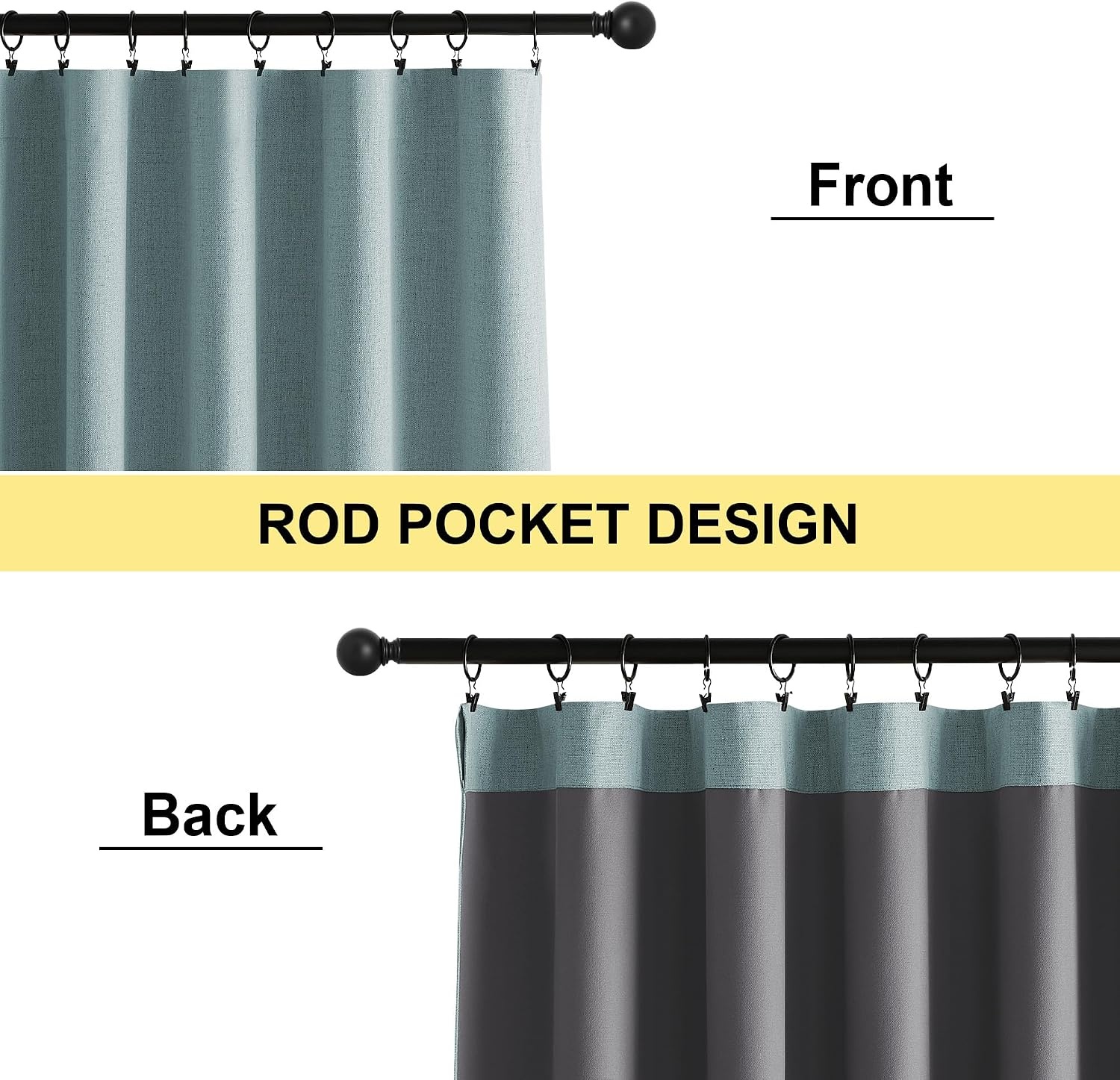 image:imageNICETOWN Natural Faux Linen 100 Blackout Curtains 2 Panels Set 52 x 72 Inch Rod Pocket Thermal Insulated Room Darkening Drapes for Bedroom Nursery Modern Farmhouse Decor Noise ReducingSkylark Blue
