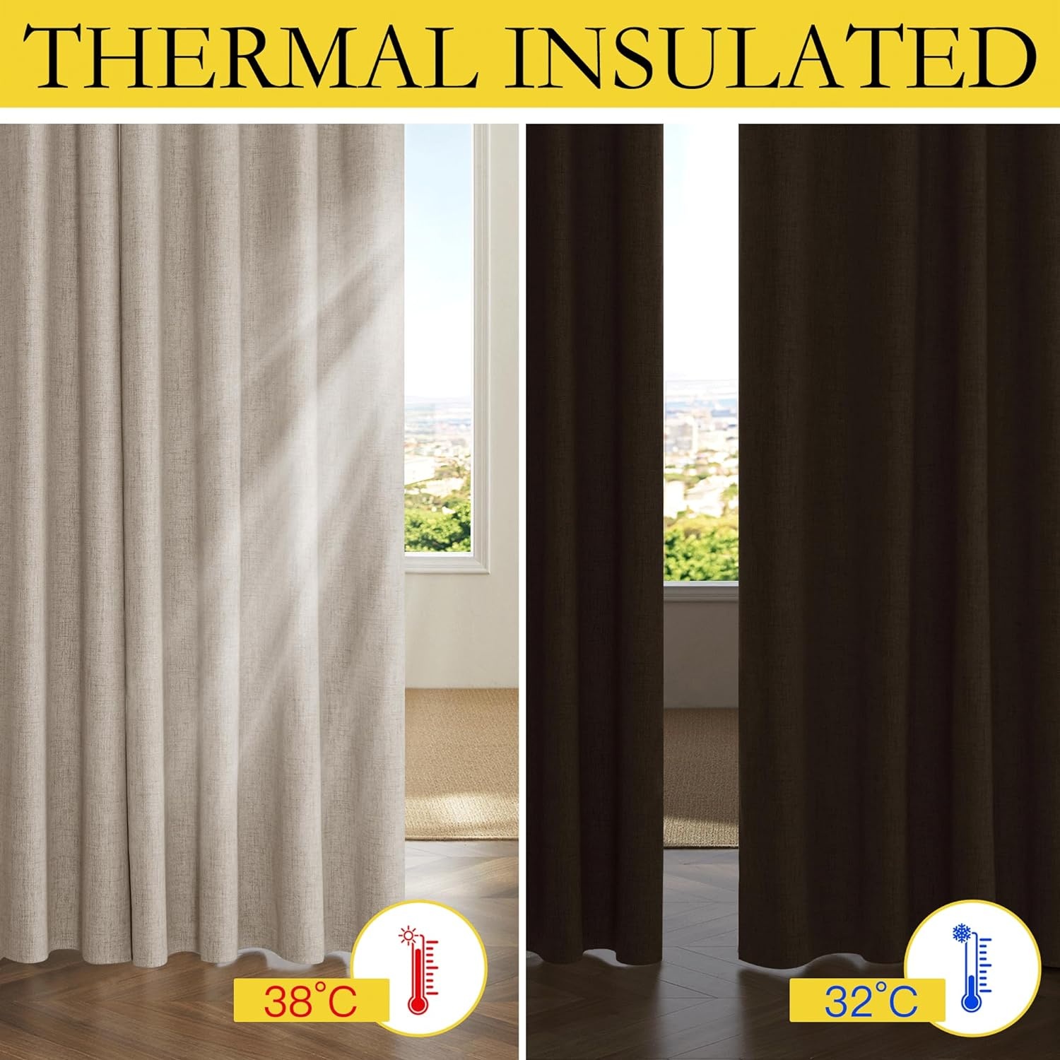 image:imageNICETOWN Natural Faux Linen 100 Blackout Curtains 2 Panels Set 52 x 72 Inch Rod Pocket Thermal Insulated Room Darkening Drapes for Bedroom Nursery Modern Farmhouse Decor Noise ReducingNatural