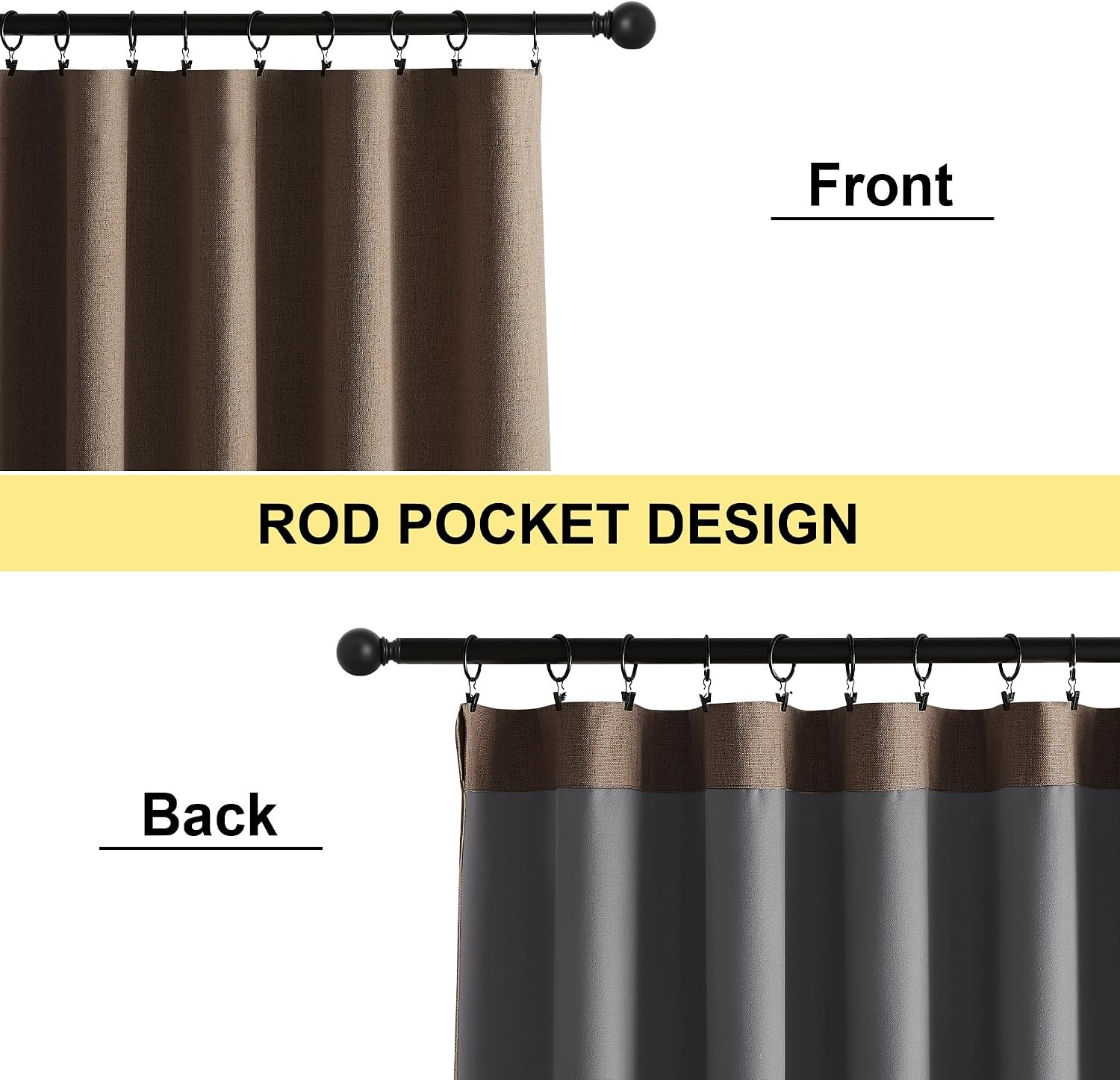 image:imageNICETOWN Natural Faux Linen 100 Blackout Curtains 2 Panels Set 52 x 72 Inch Rod Pocket Thermal Insulated Room Darkening Drapes for Bedroom Nursery Modern Farmhouse Decor Noise ReducingBrown