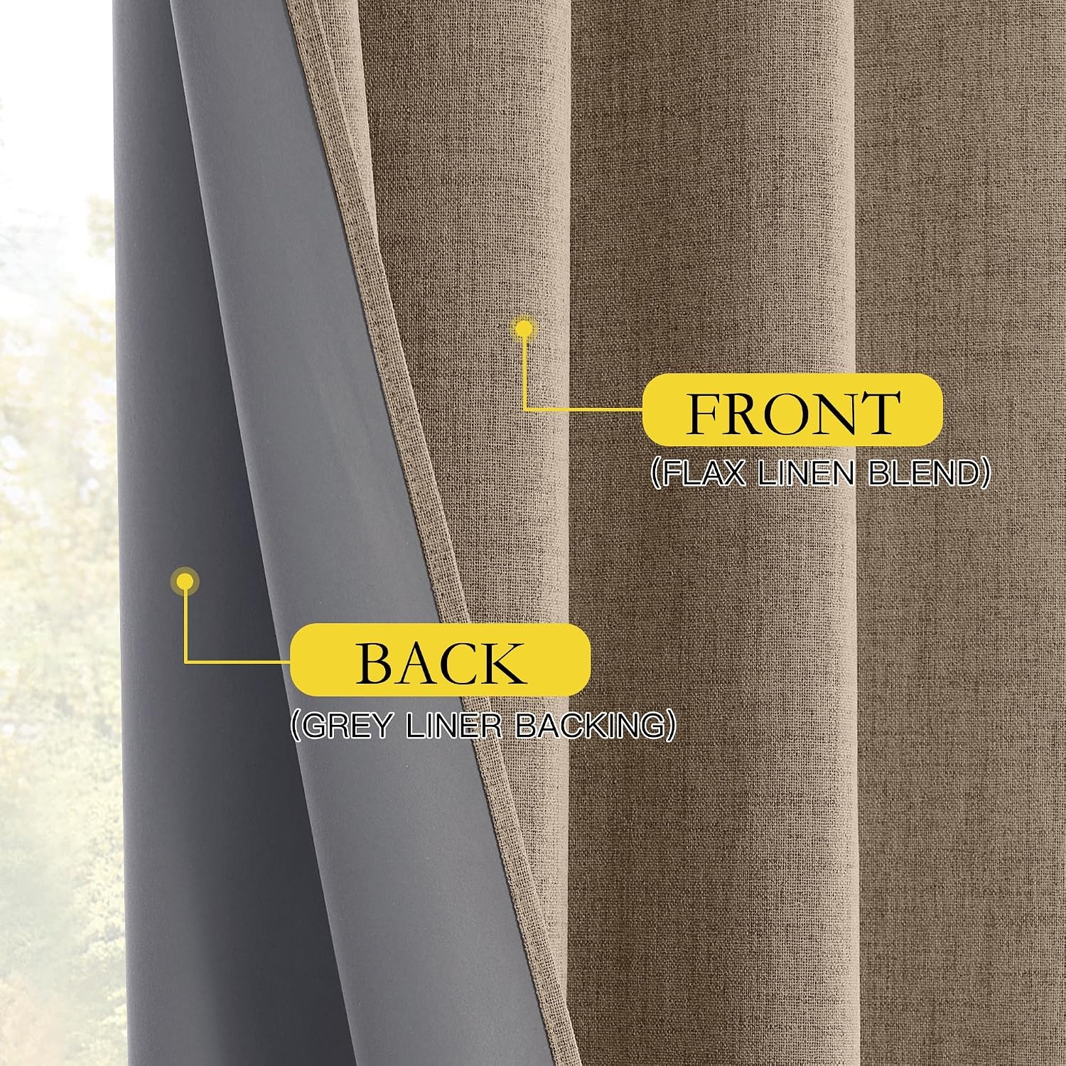 image:imageNICETOWN Natural Faux Linen 100 Blackout Curtains 2 Panels Set 52 x 72 Inch Rod Pocket Thermal Insulated Room Darkening Drapes for Bedroom Nursery Modern Farmhouse Decor Noise ReducingBurlap