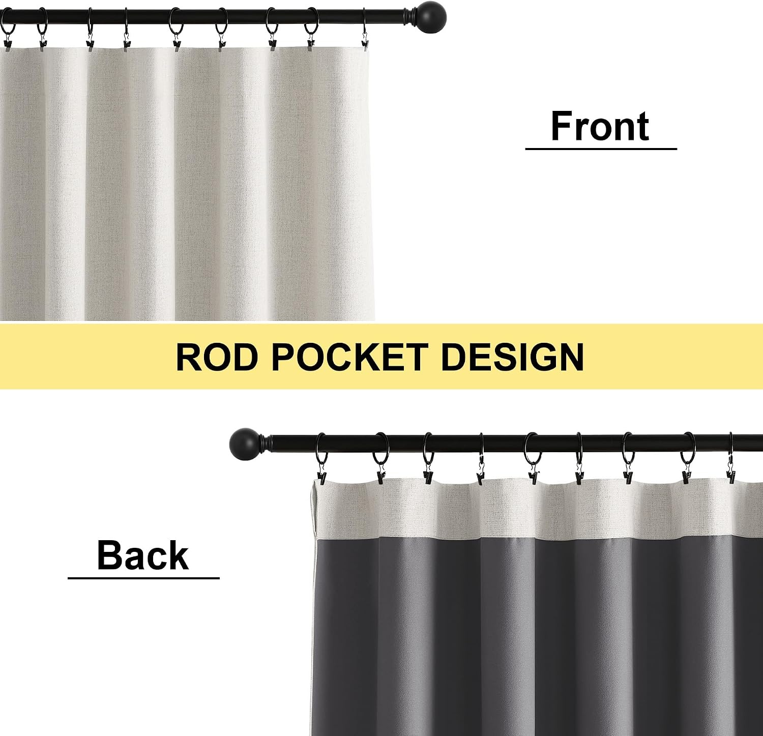 image:imageNICETOWN Natural Faux Linen 100 Blackout Curtains 2 Panels Set 52 x 72 Inch Rod Pocket Thermal Insulated Room Darkening Drapes for Bedroom Nursery Modern Farmhouse Decor Noise ReducingAlabaster Gray