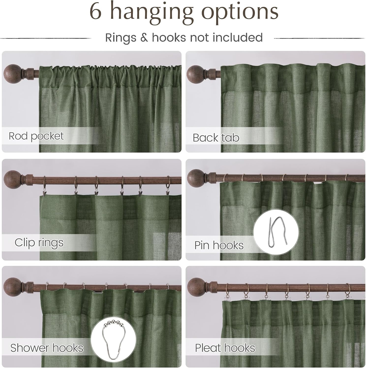 image:imageNICETOWN Natural Linen Curtains for Bedroom Back Tab amp Rod Pocket with Pleat Tab Privacy Added Curtains amp Drapes with Light Filtering Window Treatments for Living Room W52 x L95 2 PanelsForest Green