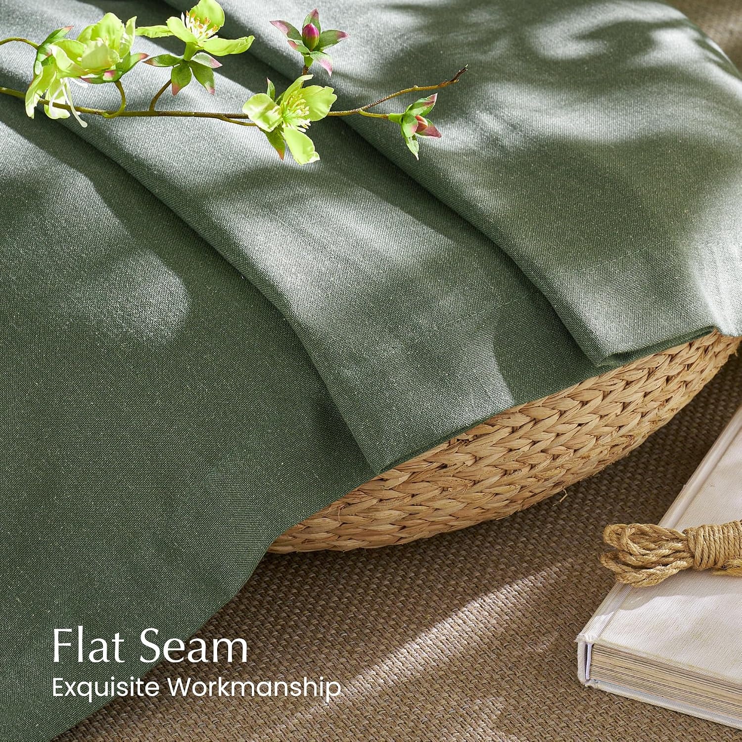 image:imageNICETOWN Natural Linen Curtains for Bedroom Back Tab amp Rod Pocket with Pleat Tab Privacy Added Curtains amp Drapes with Light Filtering Window Treatments for Living Room W52 x L95 2 PanelsForest Green