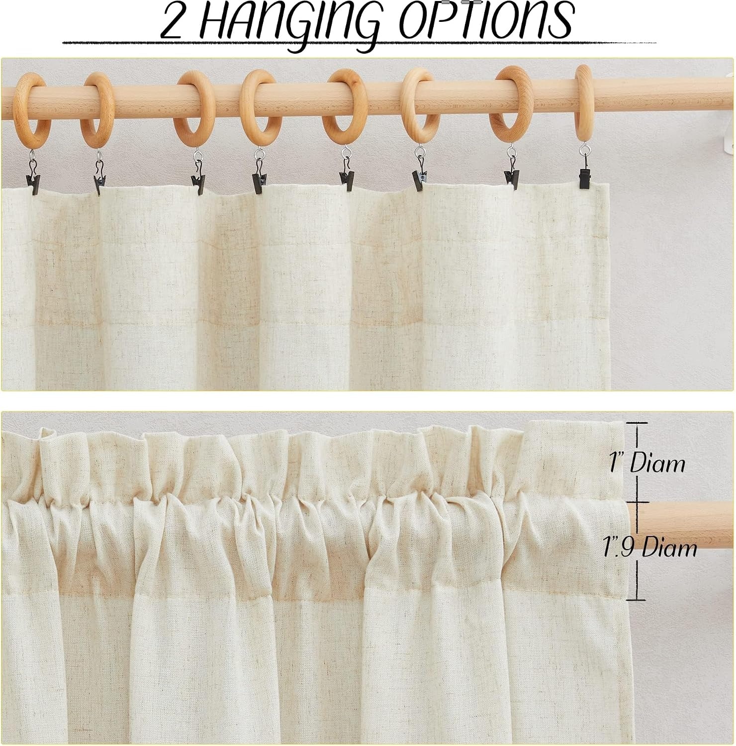 image:imageNICETOWN Natural Linen Curtains for Bedroom Back Tab amp Rod Pocket with Pleat Tab Privacy Added Curtains amp Drapes with Light Filtering Window Treatments for Living Room W52 x L95 2 PanelsOff White Rod Pocket