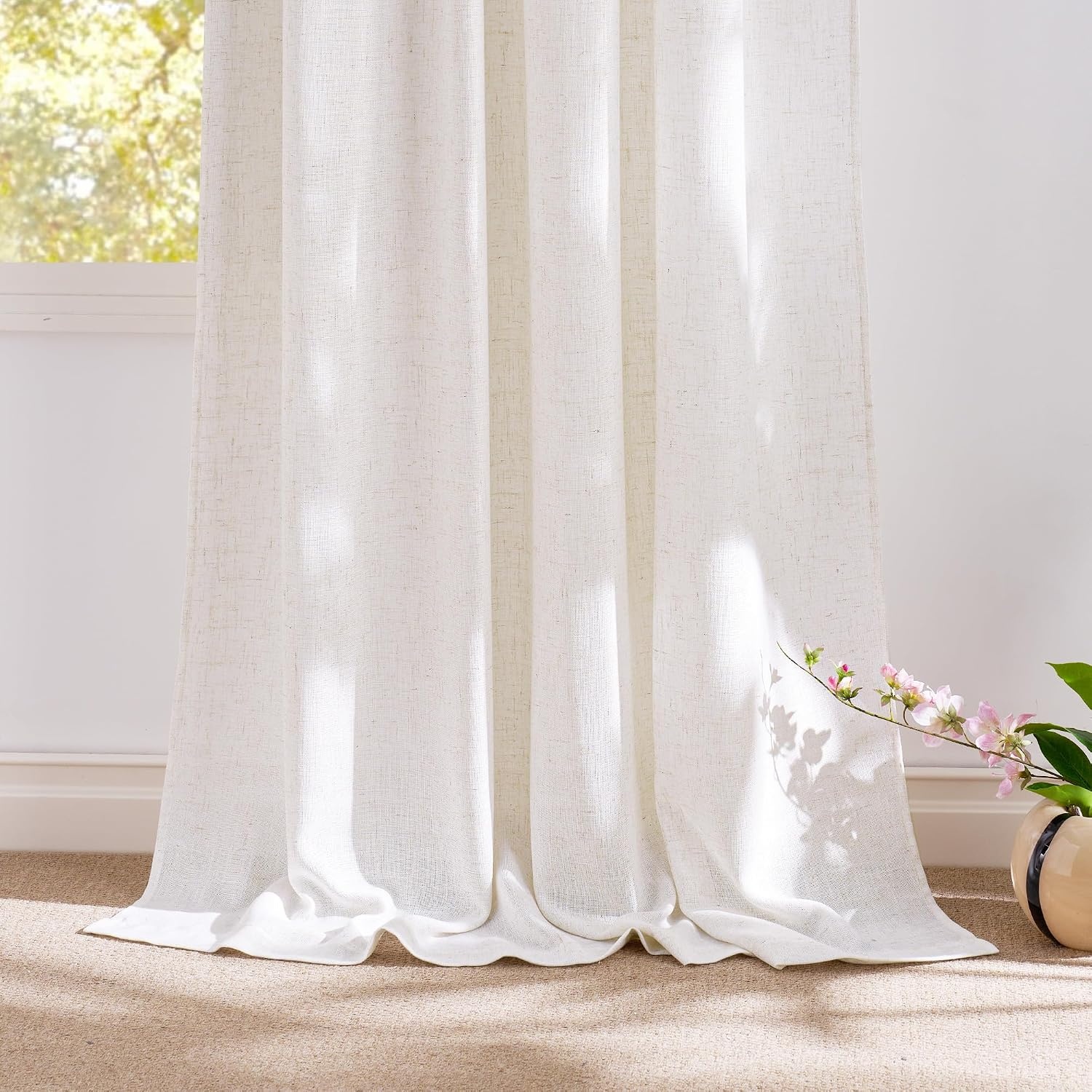 image:imageNICETOWN Natural Linen Curtains for Bedroom Back Tab amp Rod Pocket with Pleat Tab Privacy Added Curtains amp Drapes with Light Filtering Window Treatments for Living Room W52 x L95 2 PanelsBurlap