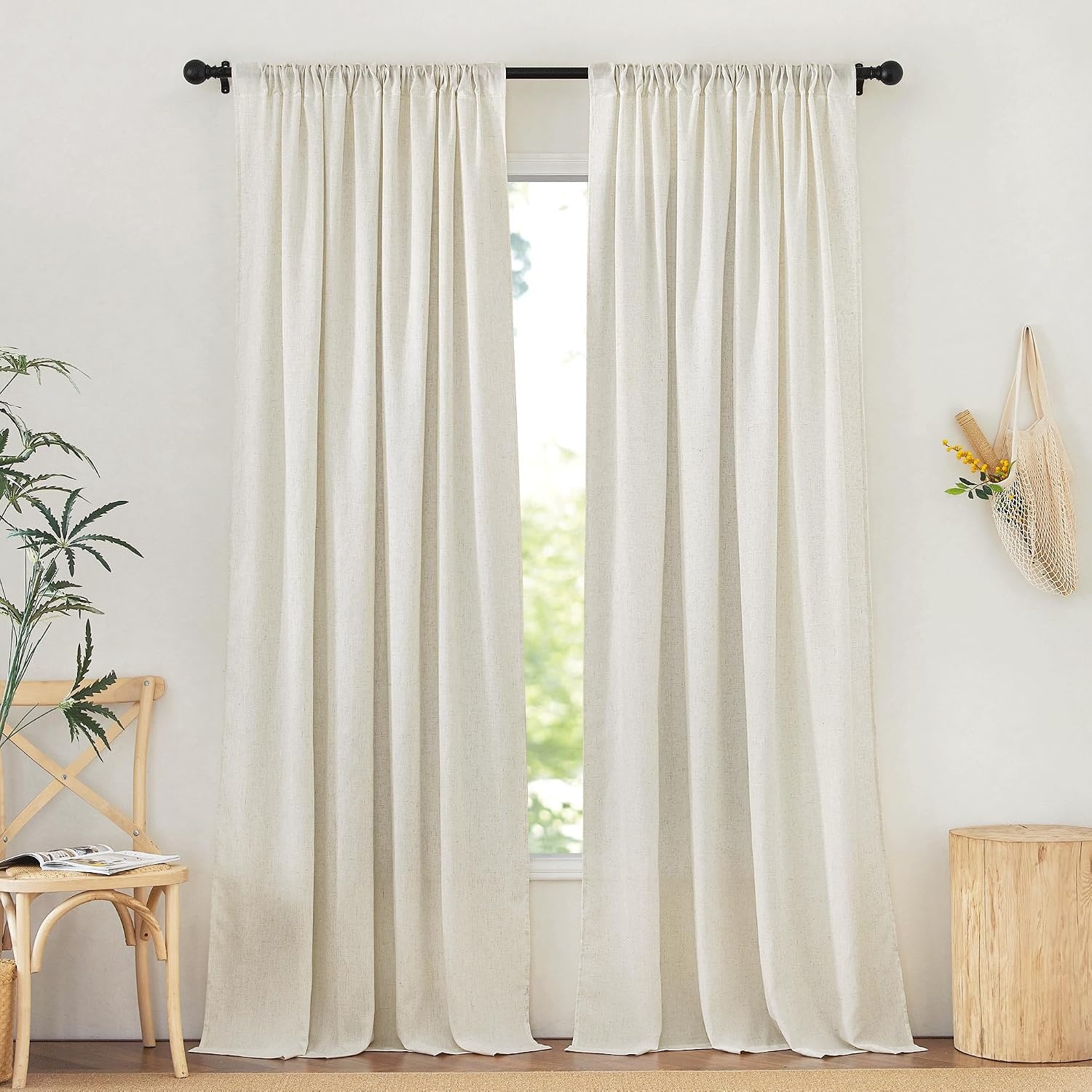 image:imageNICETOWN Natural Linen Curtains for Bedroom Back Tab amp Rod Pocket with Pleat Tab Privacy Added Curtains amp Drapes with Light Filtering Window Treatments for Living Room W52 x L95 2 PanelsNatural