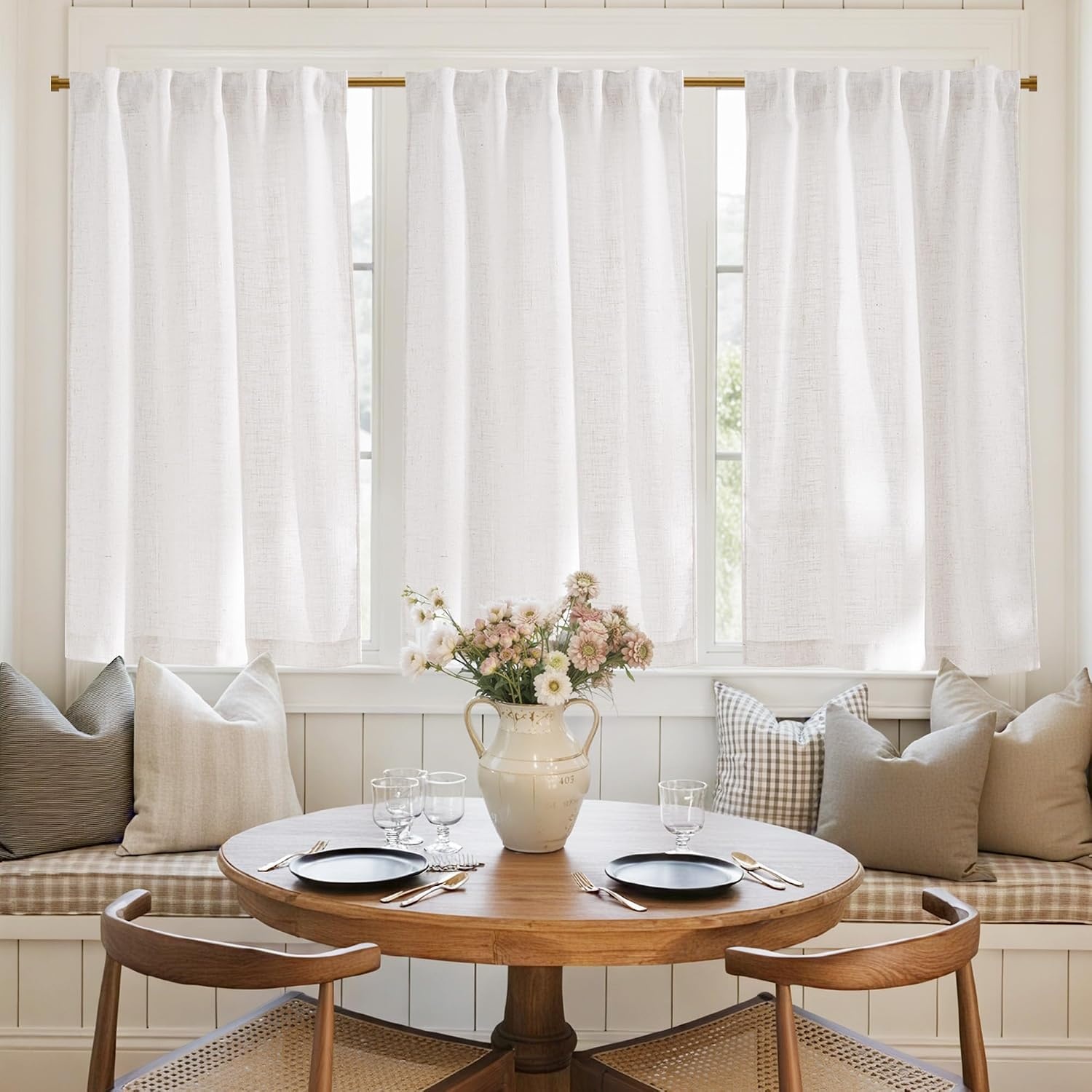 image:imageNICETOWN Natural Linen Curtains for Bedroom Back Tab amp Rod Pocket with Pleat Tab Privacy Added Curtains amp Drapes with Light Filtering Window Treatments for Living Room W52 x L95 2 PanelsBurlap