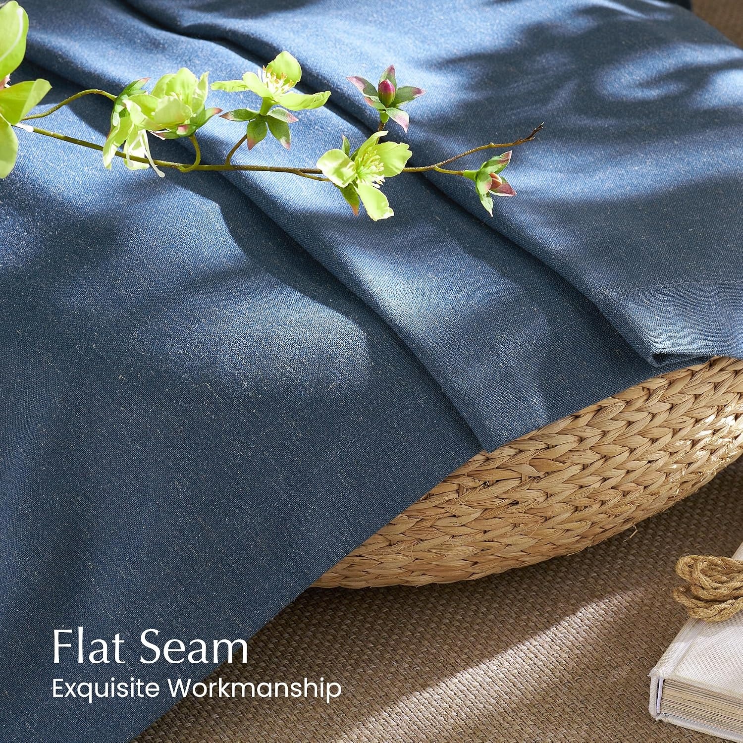 image:imageNICETOWN Natural Linen Curtains for Bedroom Back Tab amp Rod Pocket with Pleat Tab Privacy Added Curtains amp Drapes with Light Filtering Window Treatments for Living Room W52 x L95 2 PanelsNavy Blue