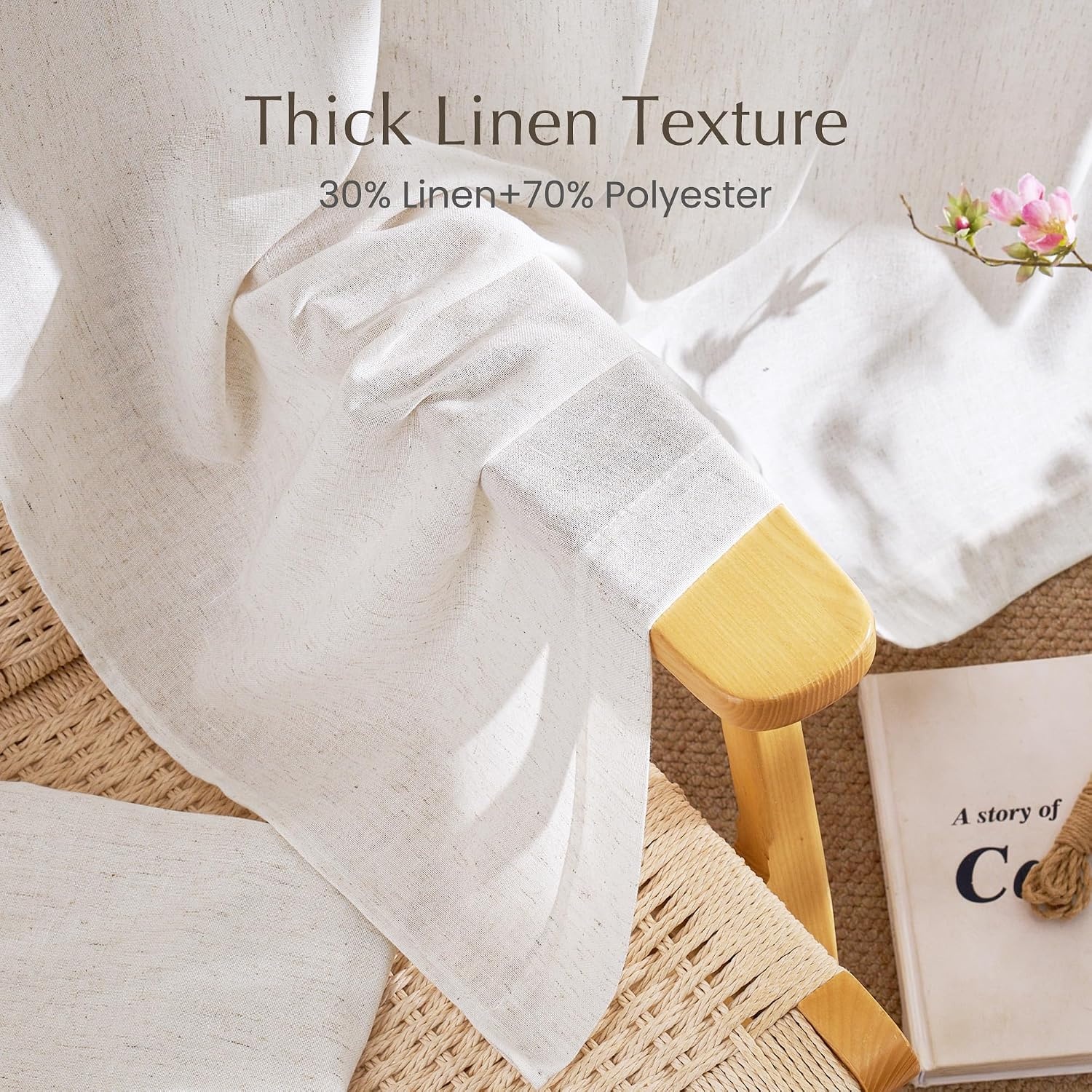 image:imageNICETOWN Natural Linen Curtains for Bedroom Back Tab amp Rod Pocket with Pleat Tab Privacy Added Curtains amp Drapes with Light Filtering Window Treatments for Living Room W52 x L95 2 PanelsCream