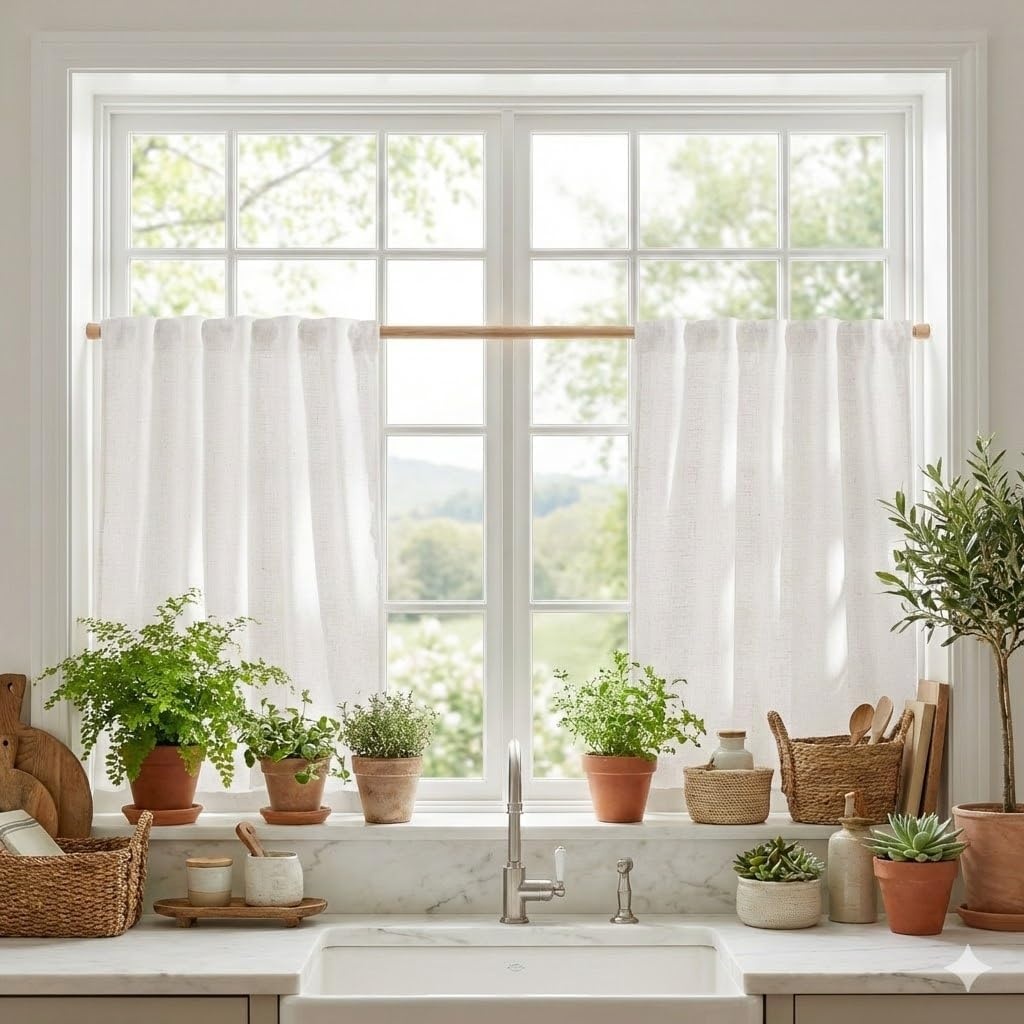 image:imageNICETOWN Natural Linen Curtains for Bedroom Back Tab amp Rod Pocket with Pleat Tab Privacy Added Curtains amp Drapes with Light Filtering Window Treatments for Living Room W52 x L95 2 PanelsBurlap