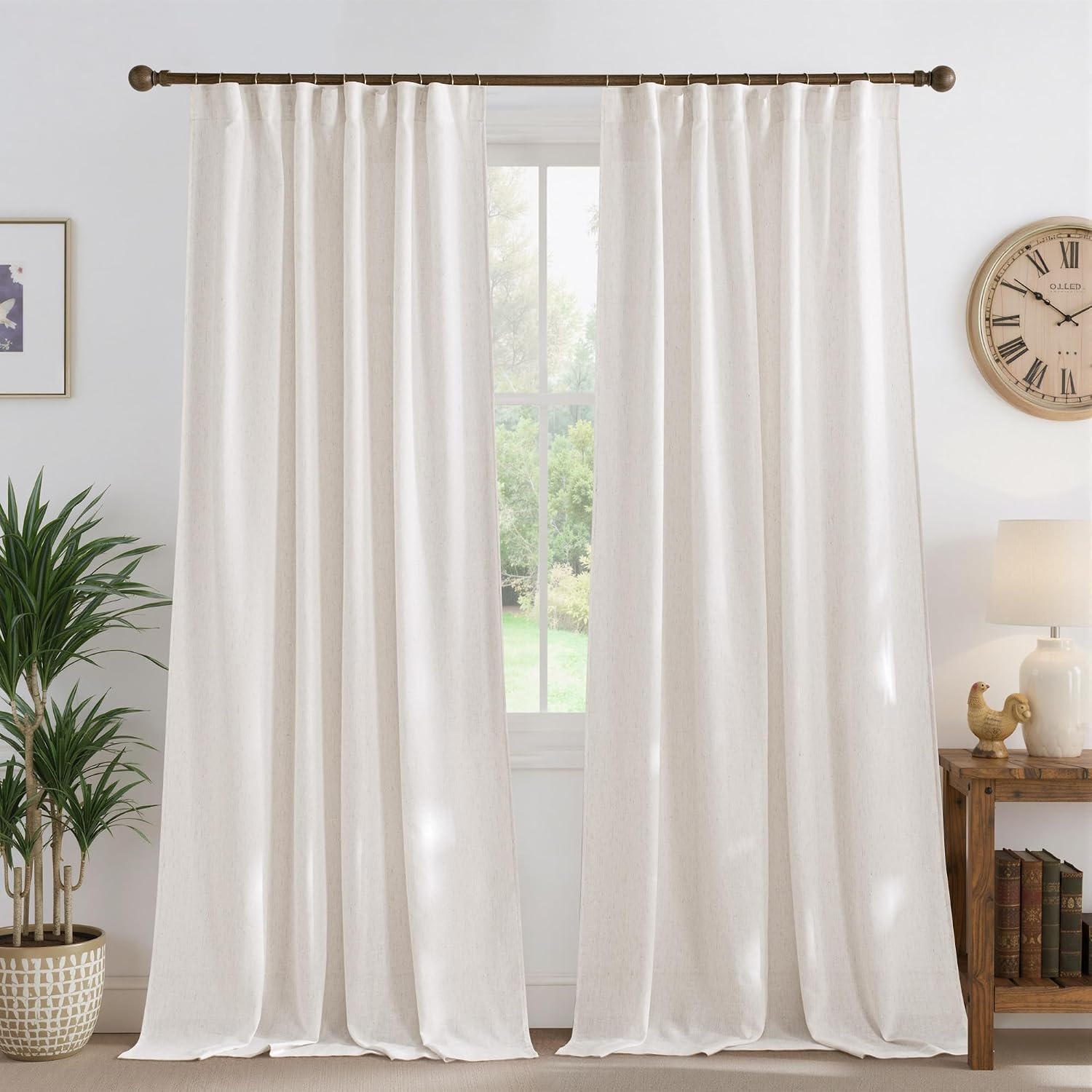 image:imageNICETOWN Natural Linen Curtains for Bedroom Back Tab amp Rod Pocket with Pleat Tab Privacy Added Curtains amp Drapes with Light Filtering Window Treatments for Living Room W52 x L95 2 PanelsCream