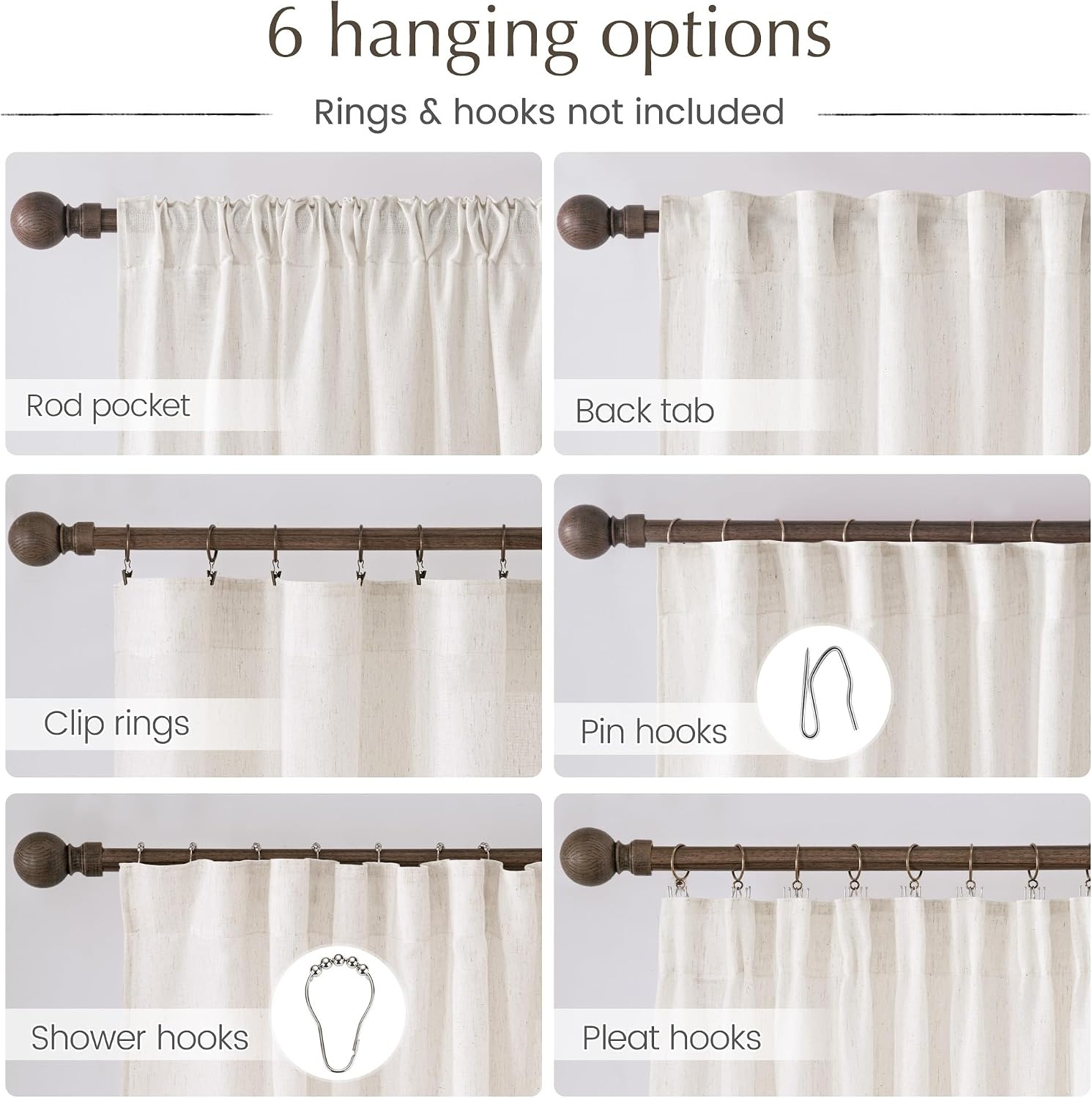 image:imageNICETOWN Natural Linen Curtains for Bedroom Back Tab amp Rod Pocket with Pleat Tab Privacy Added Curtains amp Drapes with Light Filtering Window Treatments for Living Room W52 x L95 2 PanelsCream