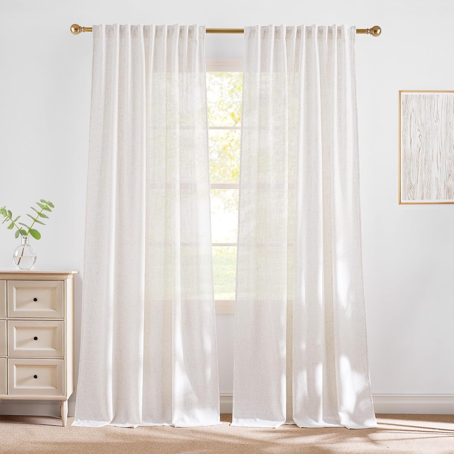 image:imageNICETOWN Natural Linen Curtains for Bedroom Back Tab amp Rod Pocket with Pleat Tab Privacy Added Curtains amp Drapes with Light Filtering Window Treatments for Living Room W52 x L95 2 PanelsBurlap