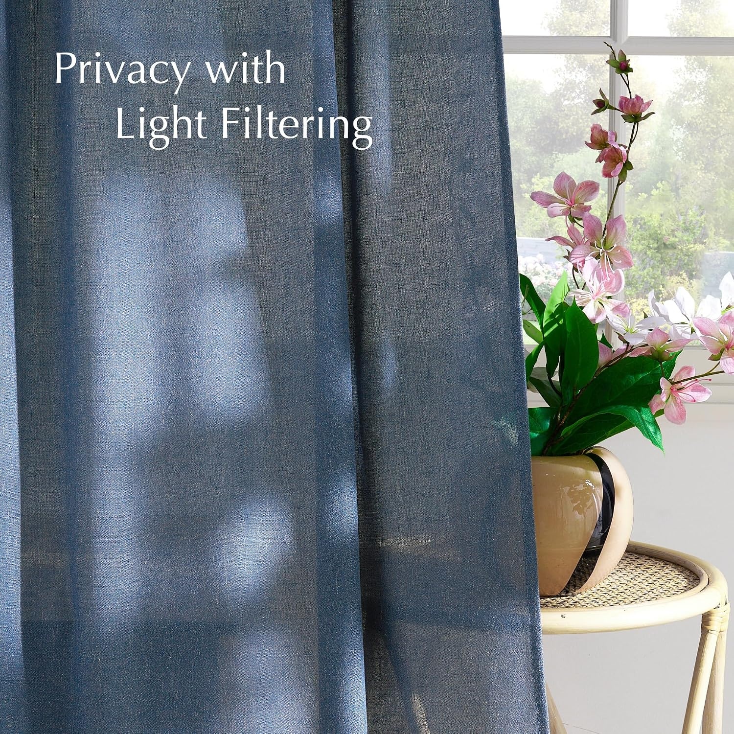 image:imageNICETOWN Natural Linen Curtains for Bedroom Back Tab amp Rod Pocket with Pleat Tab Privacy Added Curtains amp Drapes with Light Filtering Window Treatments for Living Room W52 x L95 2 PanelsNavy Blue