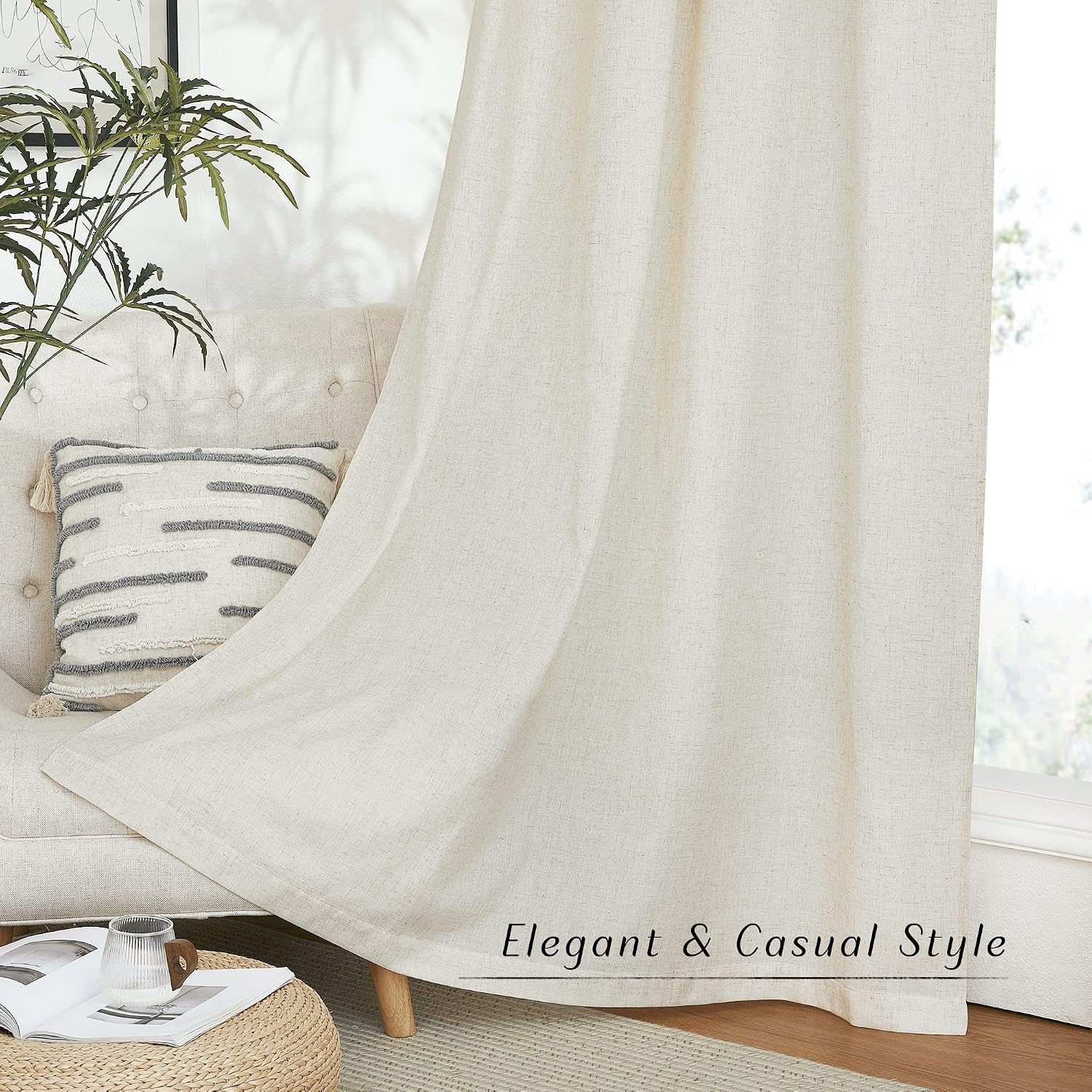 image:imageNICETOWN Natural Linen Curtains for Bedroom Back Tab amp Rod Pocket with Pleat Tab Privacy Added Curtains amp Drapes with Light Filtering Window Treatments for Living Room W52 x L95 2 PanelsNatural Rod Pocket