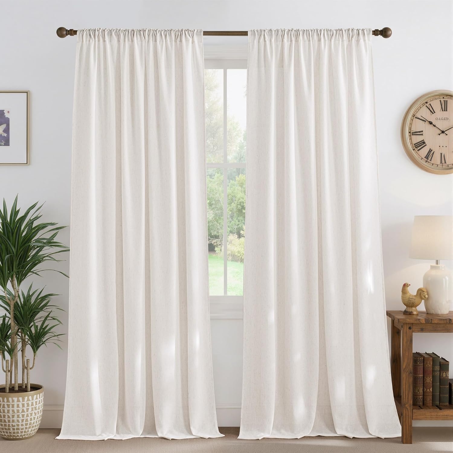 image:imageNICETOWN Natural Linen Curtains for Bedroom Back Tab amp Rod Pocket with Pleat Tab Privacy Added Curtains amp Drapes with Light Filtering Window Treatments for Living Room W52 x L95 2 PanelsCream