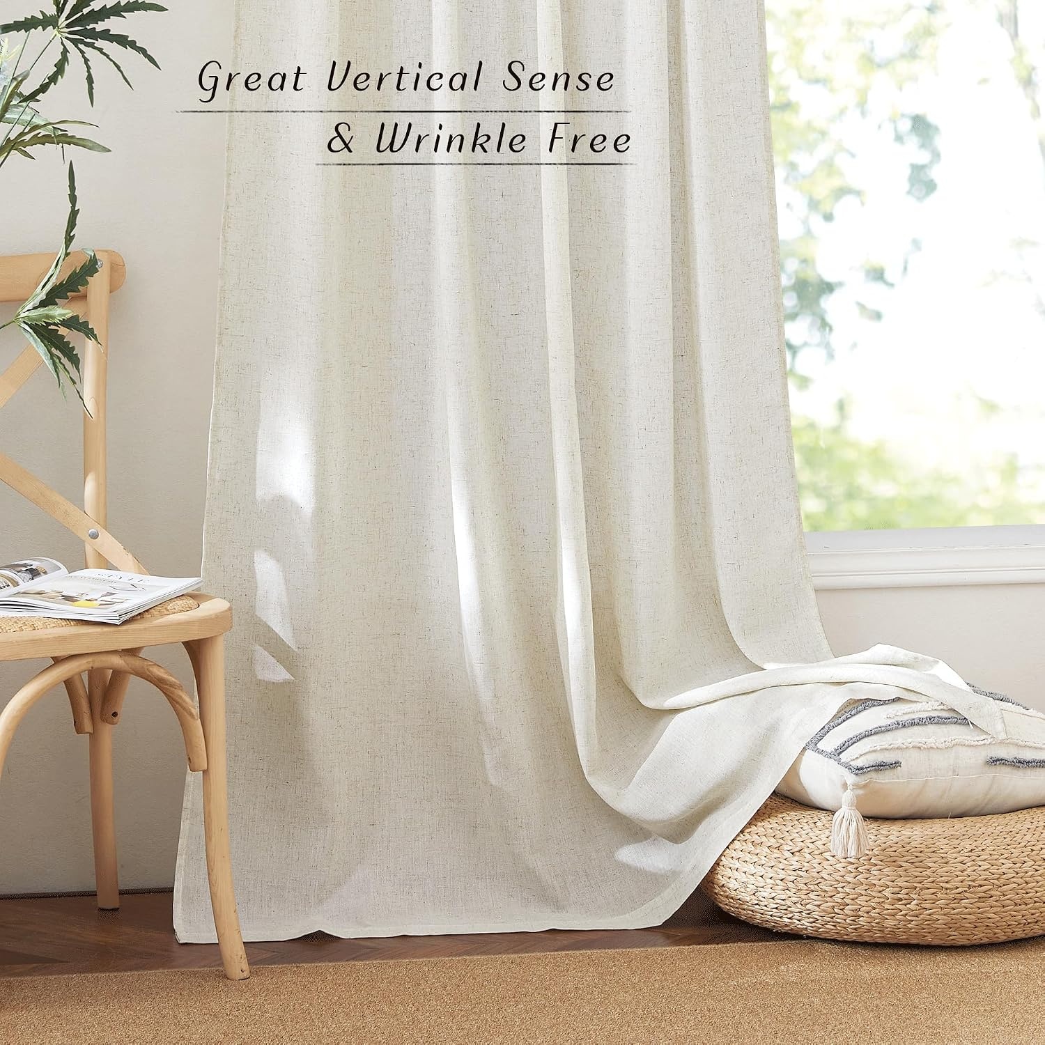 image:imageNICETOWN Natural Linen Curtains for Bedroom Back Tab amp Rod Pocket with Pleat Tab Privacy Added Curtains amp Drapes with Light Filtering Window Treatments for Living Room W52 x L95 2 PanelsNatural