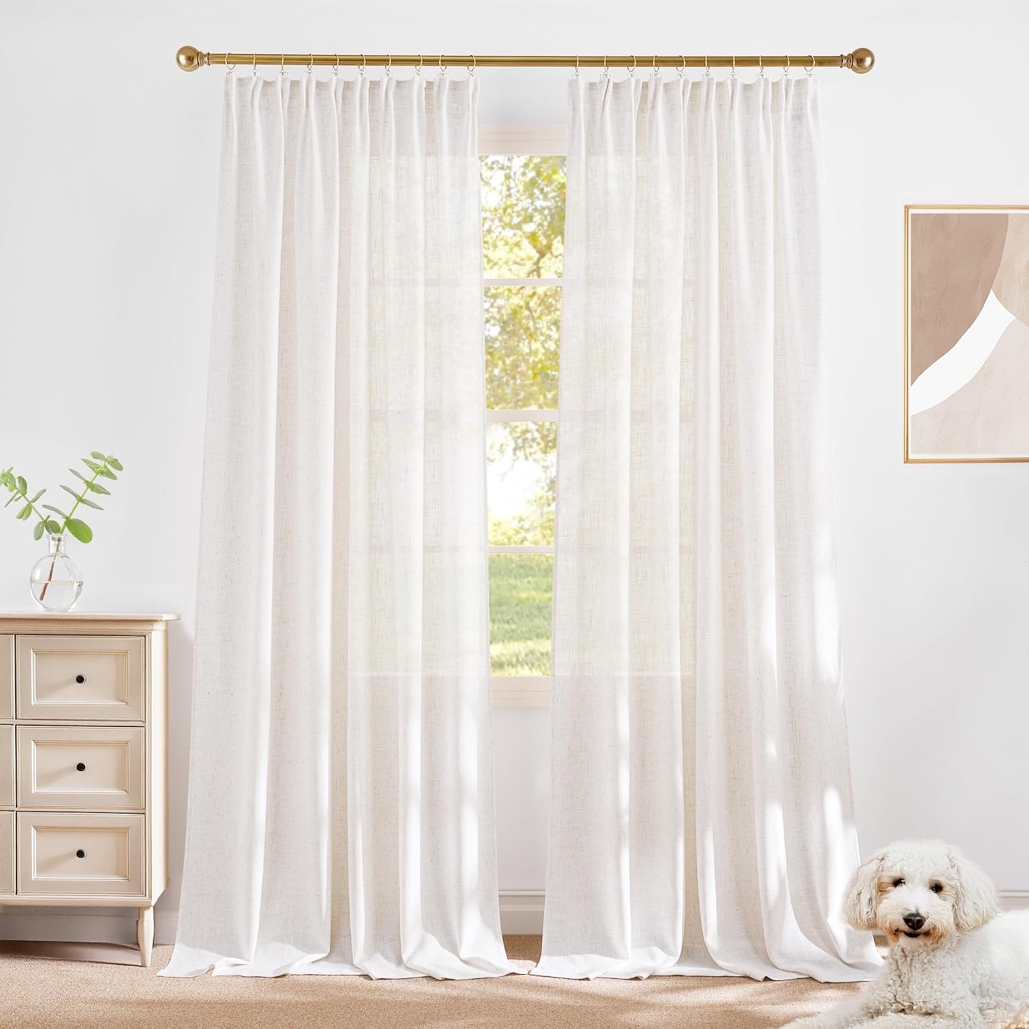 image:imageNICETOWN Natural Linen Curtains for Bedroom Back Tab amp Rod Pocket with Pleat Tab Privacy Added Curtains amp Drapes with Light Filtering Window Treatments for Living Room W52 x L95 2 PanelsBurlap