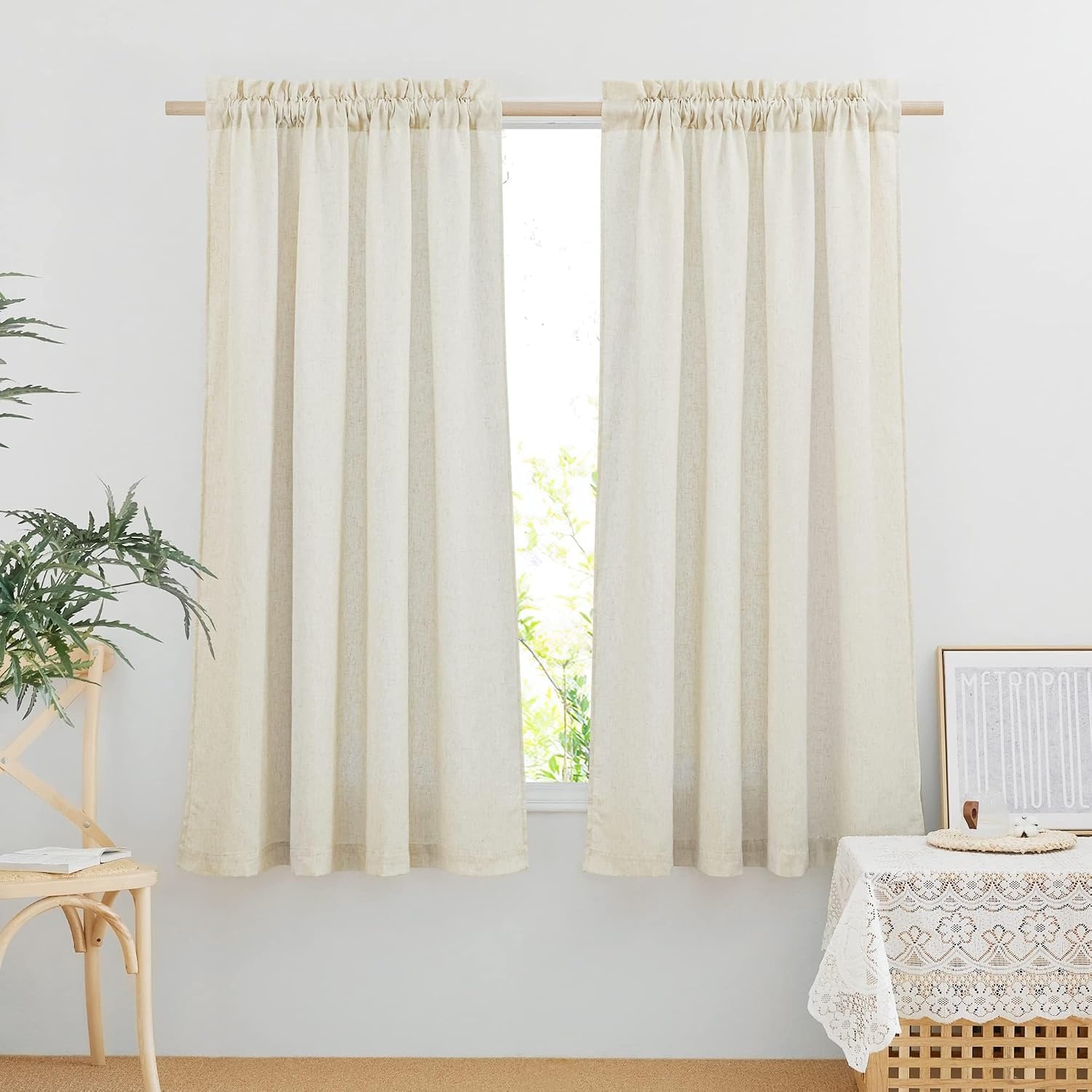 image:imageNICETOWN Natural Linen Curtains for Bedroom Back Tab amp Rod Pocket with Pleat Tab Privacy Added Curtains amp Drapes with Light Filtering Window Treatments for Living Room W52 x L95 2 PanelsOff White Rod Pocket