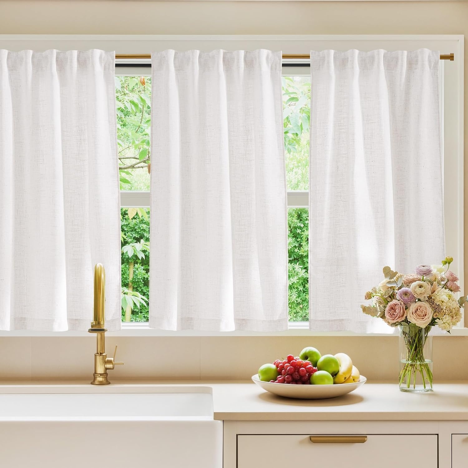 image:imageNICETOWN Natural Linen Curtains for Bedroom Back Tab amp Rod Pocket with Pleat Tab Privacy Added Curtains amp Drapes with Light Filtering Window Treatments for Living Room W52 x L95 2 PanelsBurlap
