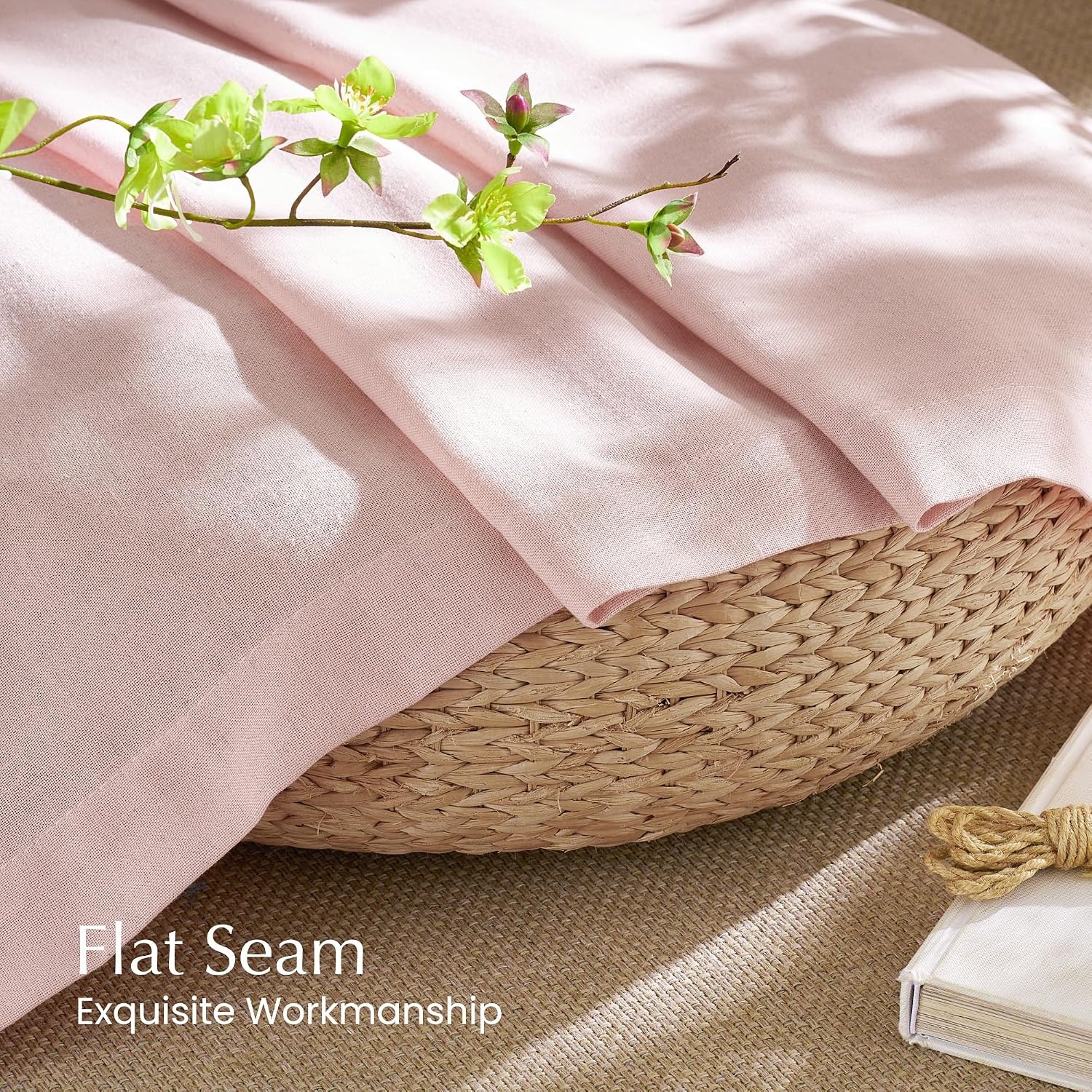image:imageNICETOWN Natural Linen Curtains for Bedroom Back Tab amp Rod Pocket with Pleat Tab Privacy Added Curtains amp Drapes with Light Filtering Window Treatments for Living Room W52 x L95 2 PanelsLight Pink