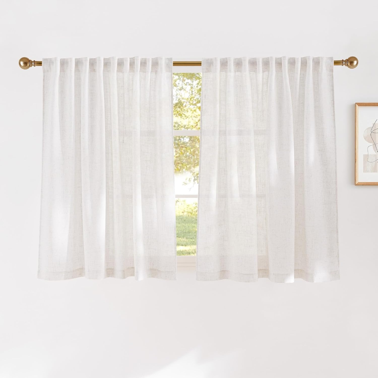 image:imageNICETOWN Natural Linen Curtains for Bedroom Back Tab amp Rod Pocket with Pleat Tab Privacy Added Curtains amp Drapes with Light Filtering Window Treatments for Living Room W52 x L95 2 PanelsBurlap