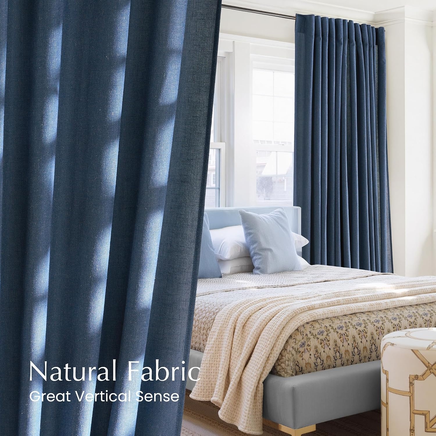 image:imageNICETOWN Natural Linen Curtains for Bedroom Back Tab amp Rod Pocket with Pleat Tab Privacy Added Curtains amp Drapes with Light Filtering Window Treatments for Living Room W52 x L95 2 PanelsNavy Blue