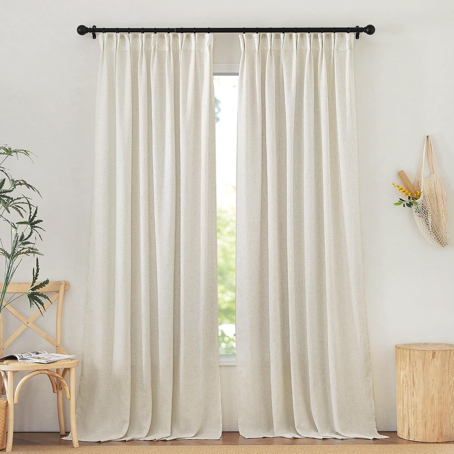image:imageNICETOWN Natural Linen Curtains for Bedroom Back Tab amp Rod Pocket with Pleat Tab Privacy Added Curtains amp Drapes with Light Filtering Window Treatments for Living Room W52 x L95 2 PanelsNatural