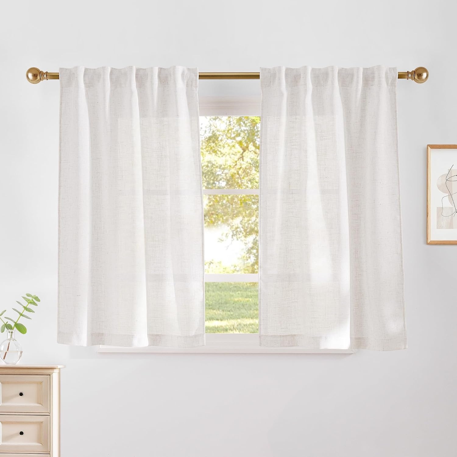 image:imageNICETOWN Natural Linen Curtains for Bedroom Back Tab amp Rod Pocket with Pleat Tab Privacy Added Curtains amp Drapes with Light Filtering Window Treatments for Living Room W52 x L95 2 PanelsBurlap