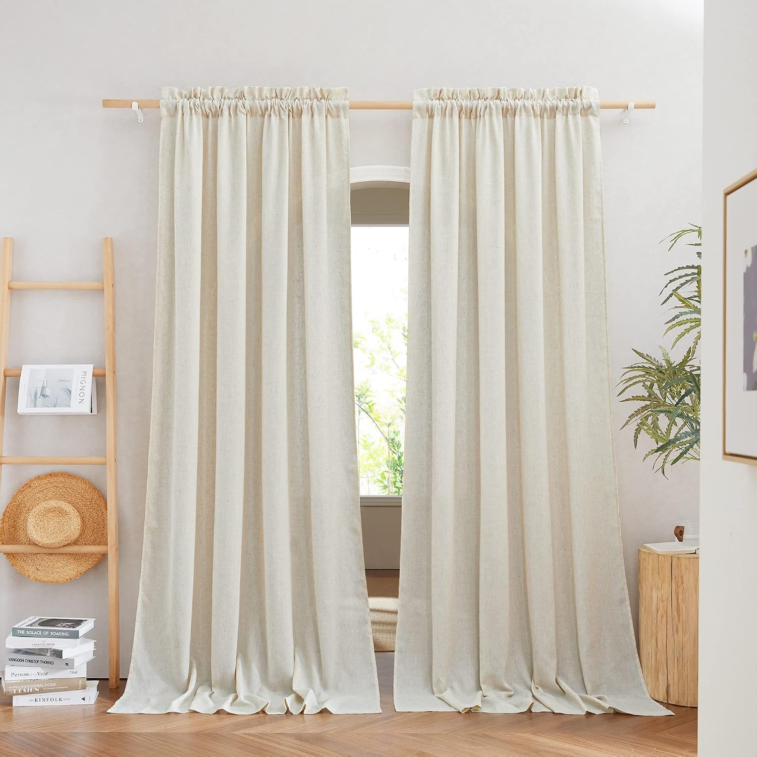 image:imageNICETOWN Natural Linen Curtains for Bedroom Back Tab amp Rod Pocket with Pleat Tab Privacy Added Curtains amp Drapes with Light Filtering Window Treatments for Living Room W52 x L95 2 PanelsNatural Rod Pocket