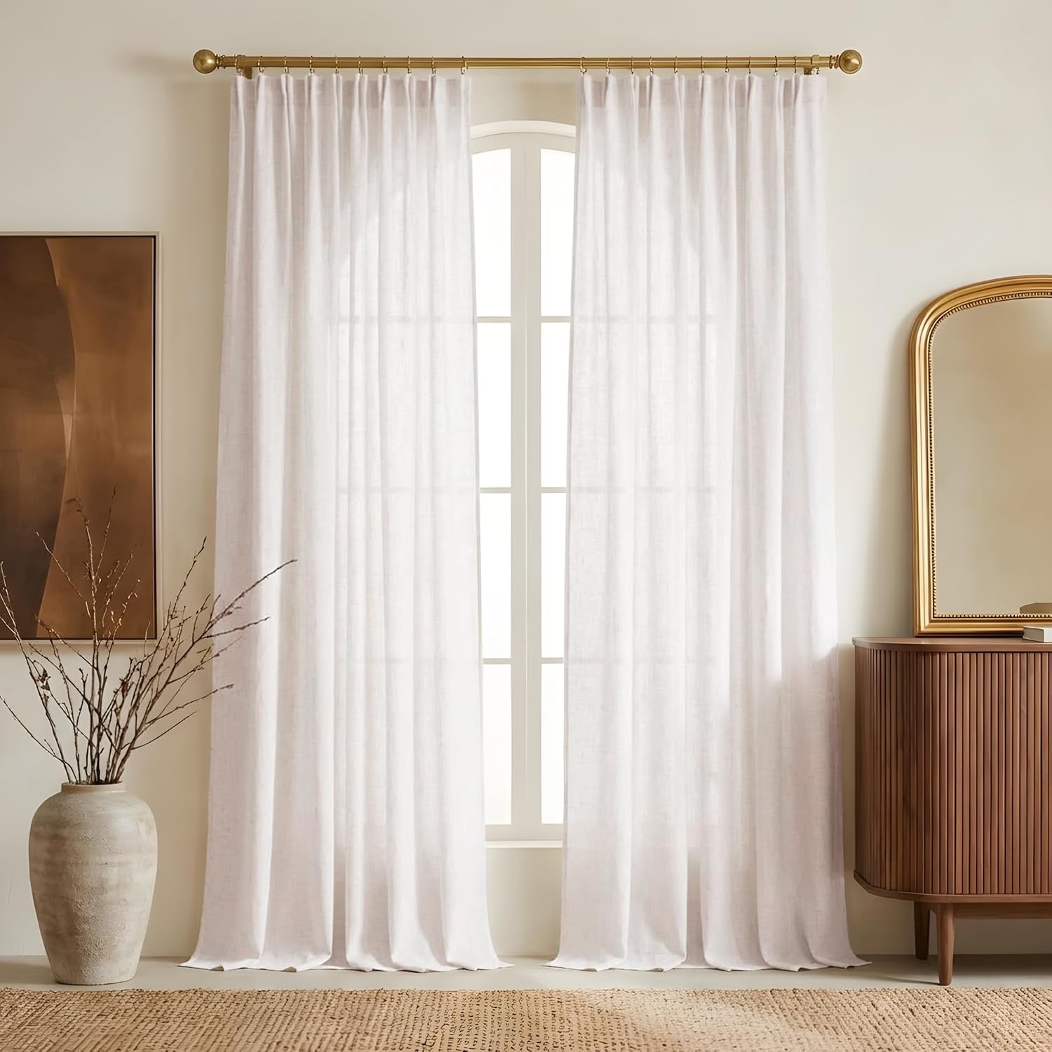 image:imageNICETOWN Natural Linen Curtains for Bedroom Back Tab amp Rod Pocket with Pleat Tab Privacy Added Curtains amp Drapes with Light Filtering Window Treatments for Living Room W52 x L95 2 PanelsBurlap