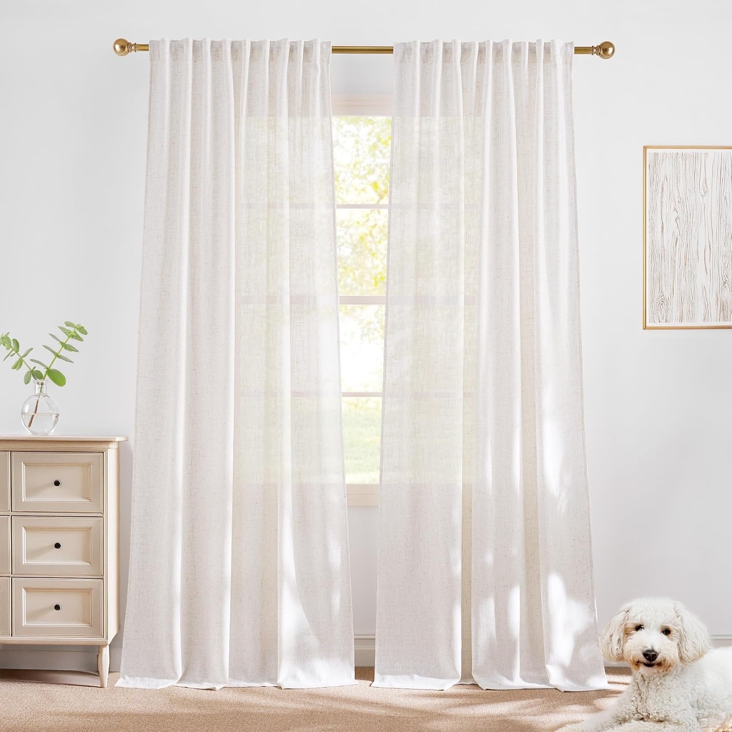 image:imageNICETOWN Natural Linen Curtains for Bedroom Back Tab amp Rod Pocket with Pleat Tab Privacy Added Curtains amp Drapes with Light Filtering Window Treatments for Living Room W52 x L95 2 PanelsBurlap