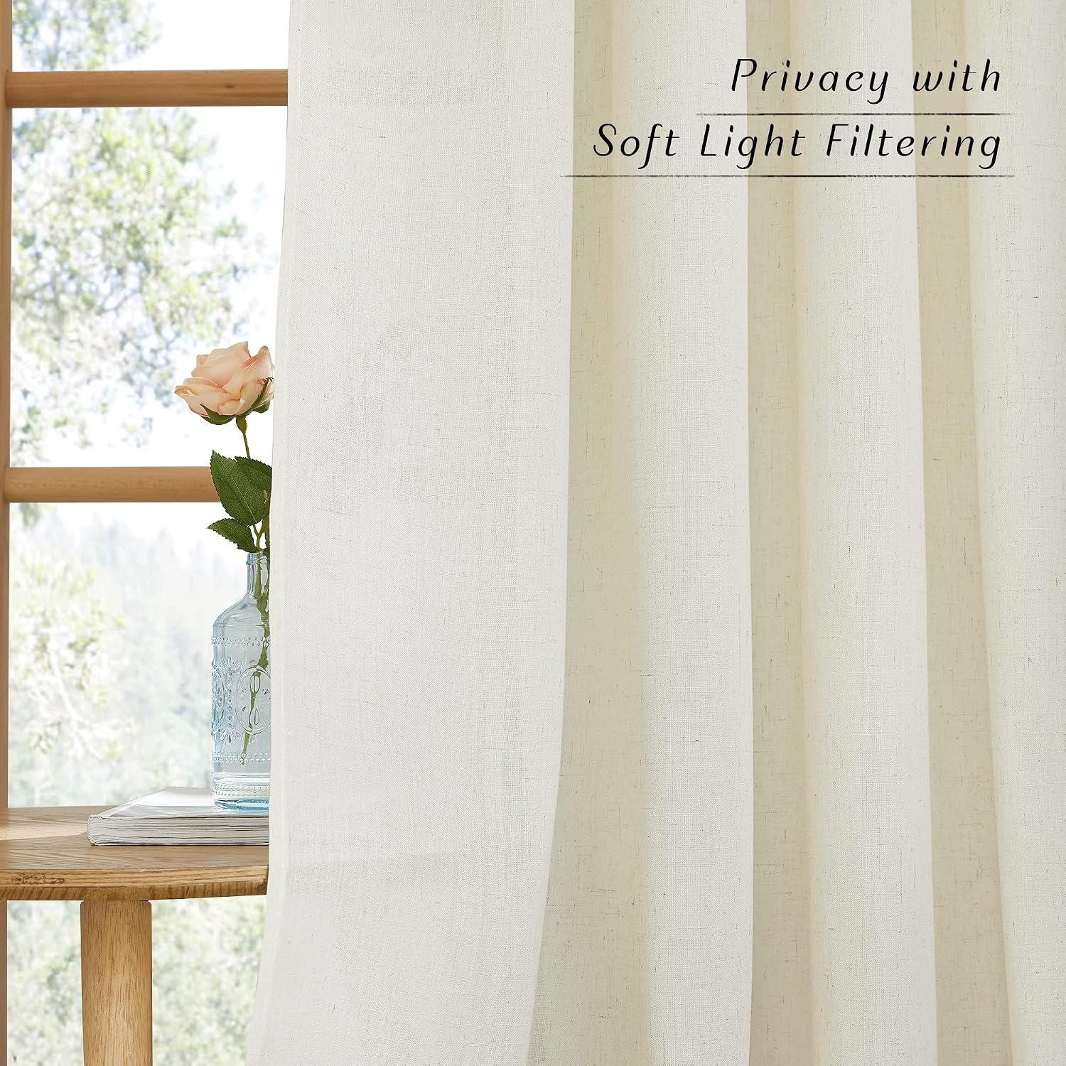 image:imageNICETOWN Natural Linen Curtains for Bedroom Back Tab amp Rod Pocket with Pleat Tab Privacy Added Curtains amp Drapes with Light Filtering Window Treatments for Living Room W52 x L95 2 PanelsOff White Rod Pocket