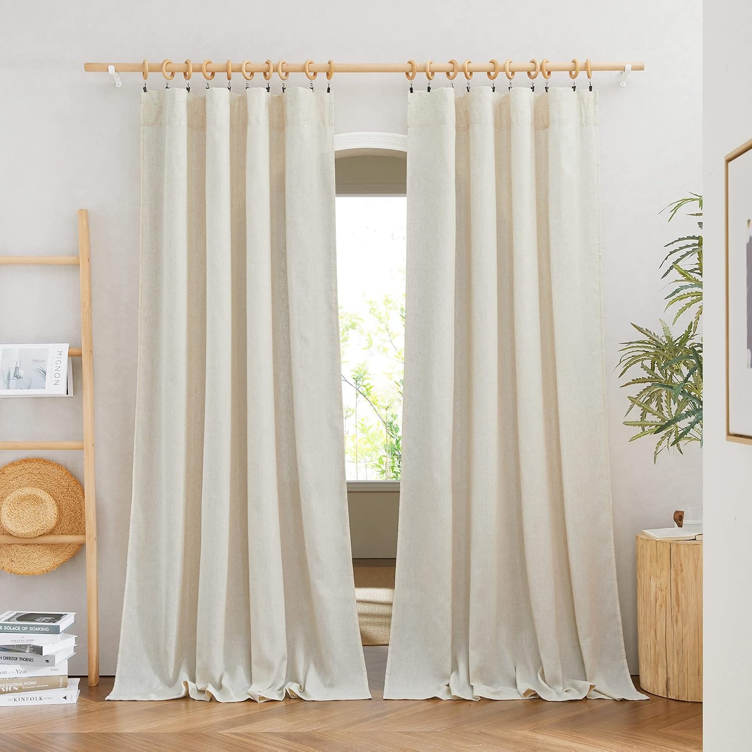 image:imageNICETOWN Natural Linen Curtains for Bedroom Back Tab amp Rod Pocket with Pleat Tab Privacy Added Curtains amp Drapes with Light Filtering Window Treatments for Living Room W52 x L95 2 PanelsNatural Rod Pocket