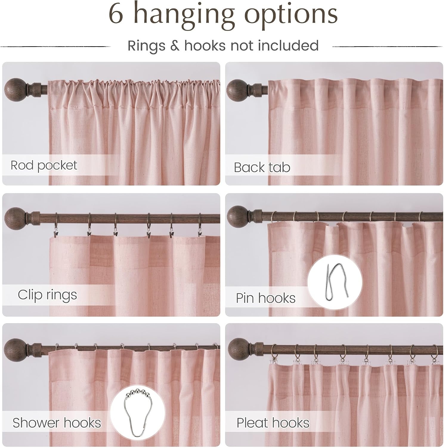 image:imageNICETOWN Natural Linen Curtains for Bedroom Back Tab amp Rod Pocket with Pleat Tab Privacy Added Curtains amp Drapes with Light Filtering Window Treatments for Living Room W52 x L95 2 PanelsLight Pink