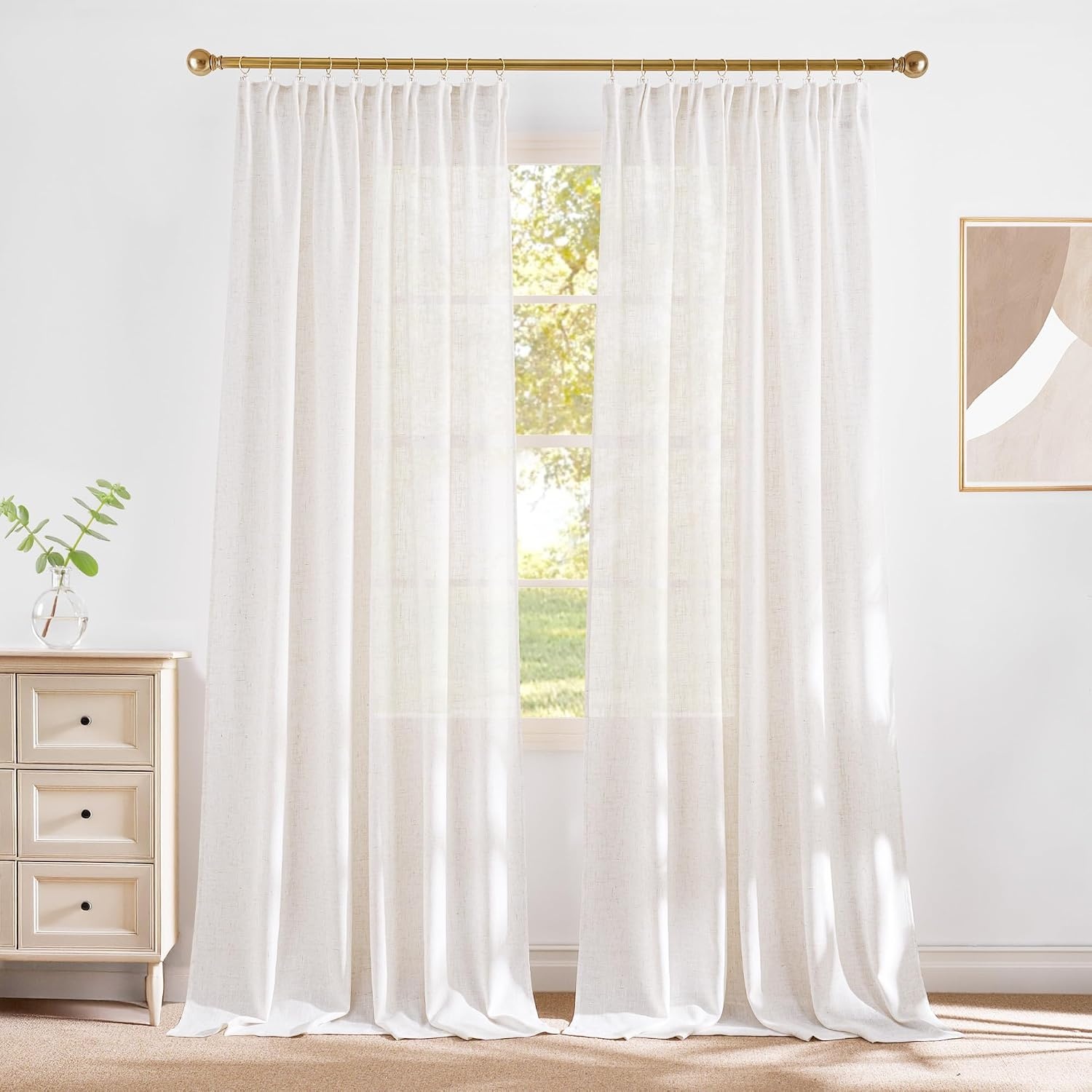 image:imageNICETOWN Natural Linen Curtains for Bedroom Back Tab amp Rod Pocket with Pleat Tab Privacy Added Curtains amp Drapes with Light Filtering Window Treatments for Living Room W52 x L95 2 PanelsBurlap
