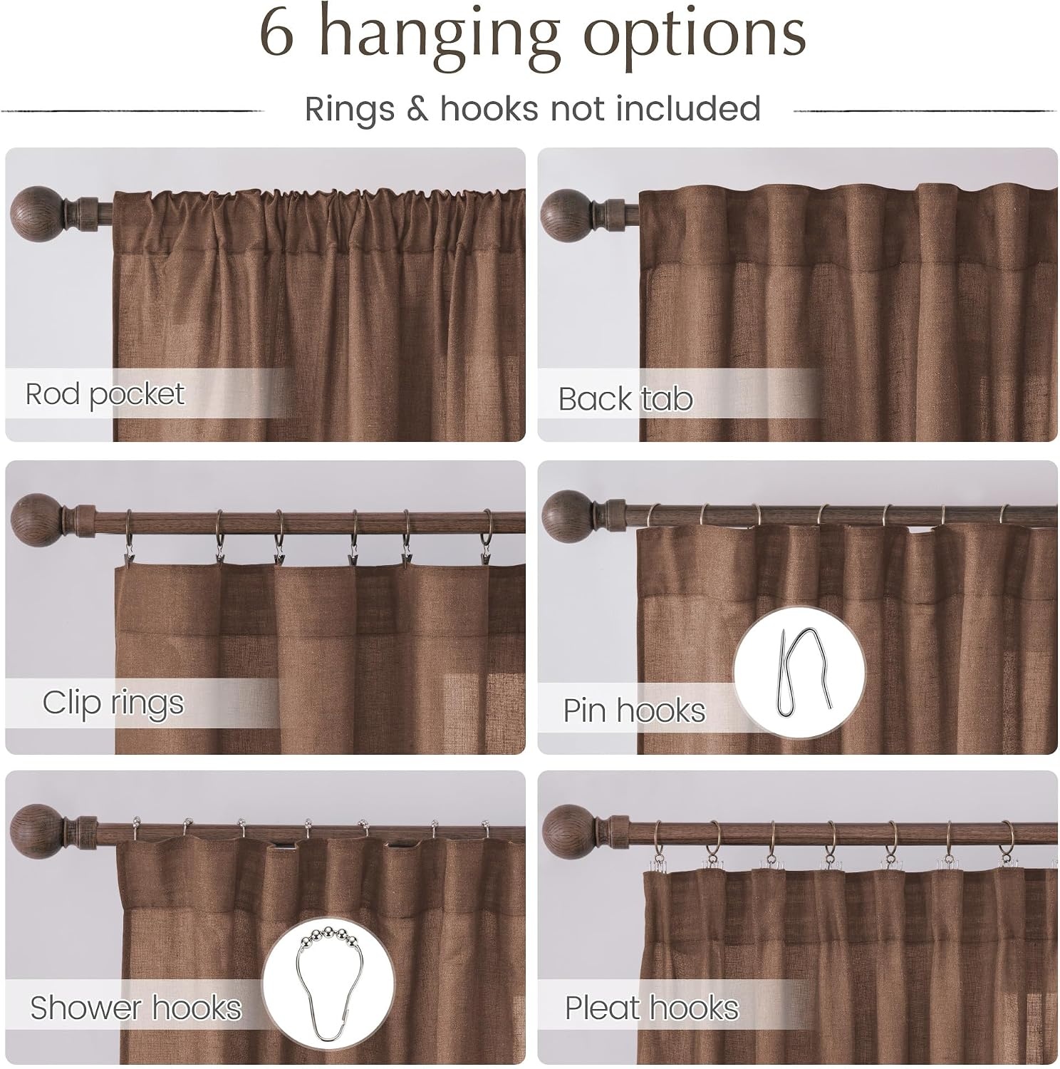 image:imageNICETOWN Natural Linen Curtains for Bedroom Back Tab amp Rod Pocket with Pleat Tab Privacy Added Curtains amp Drapes with Light Filtering Window Treatments for Living Room W52 x L95 2 PanelsGold Brown