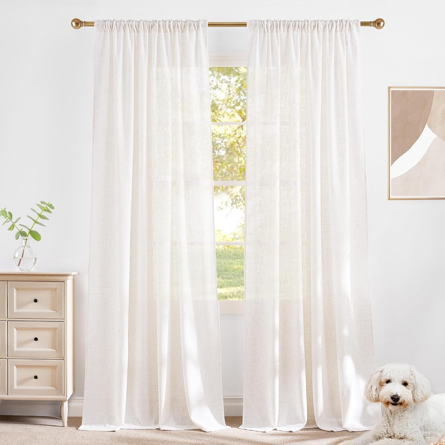 image:imageNICETOWN Natural Linen Curtains for Bedroom Back Tab amp Rod Pocket with Pleat Tab Privacy Added Curtains amp Drapes with Light Filtering Window Treatments for Living Room W52 x L95 2 PanelsBurlap