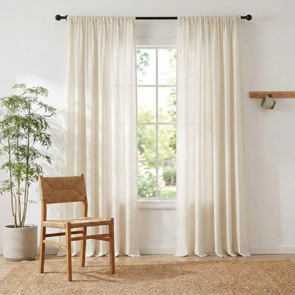 image:imageNICETOWN Natural Linen Curtains for Bedroom Back Tab amp Rod Pocket with Pleat Tab Privacy Added Curtains amp Drapes with Light Filtering Window Treatments for Living Room W52 x L95 2 PanelsNatural